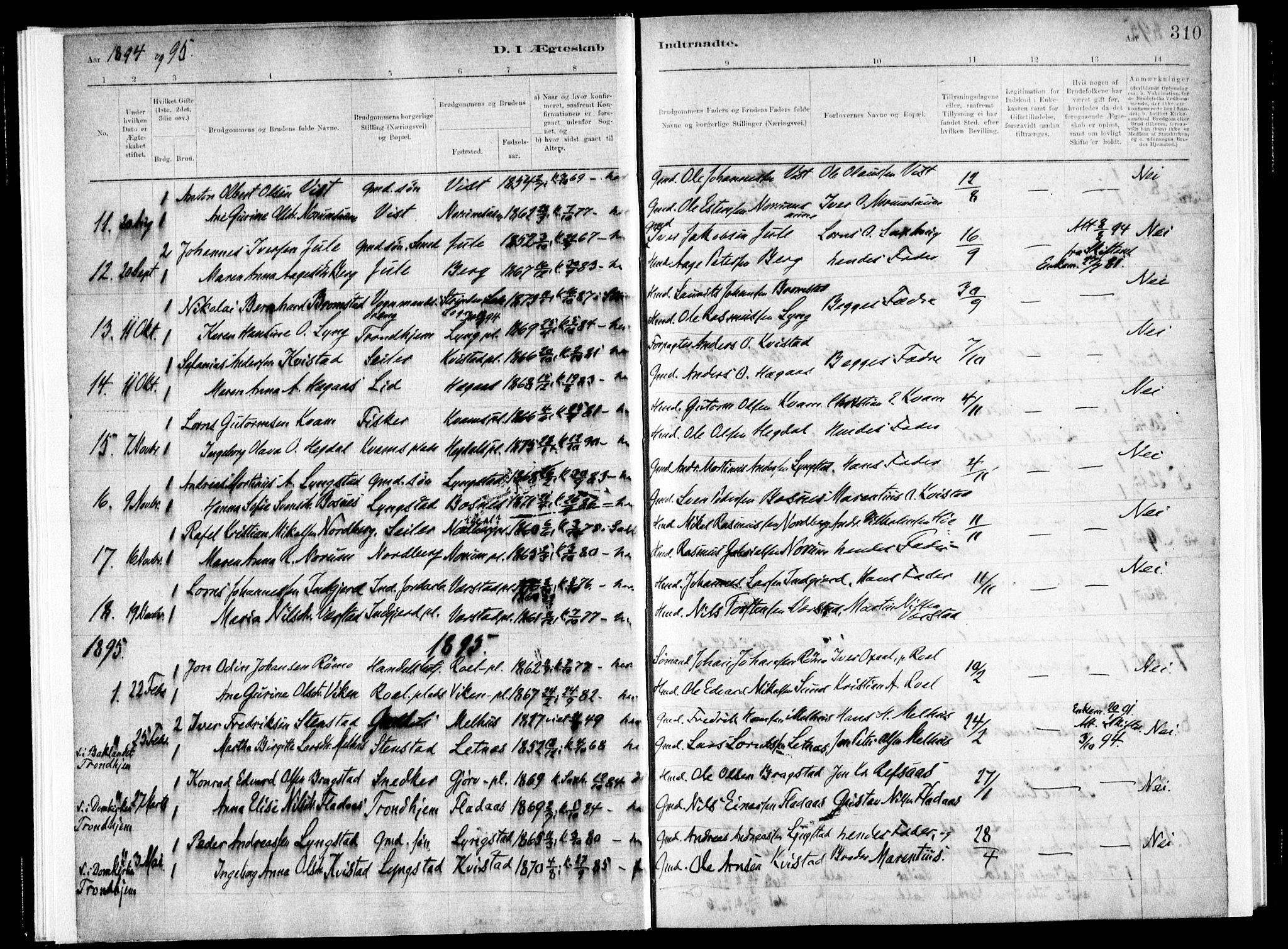 Ministerialprotokoller, klokkerbøker og fødselsregistre - Nord-Trøndelag, SAT/A-1458/730/L0285: Parish register (official) no. 730A10, 1879-1914, p. 310