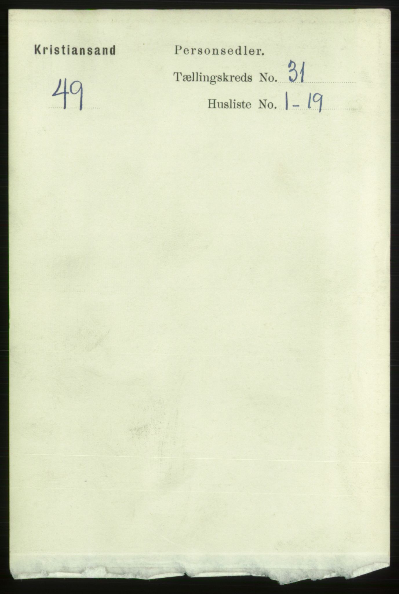 RA, 1891 census for 1001 Kristiansand, 1891, p. 9718