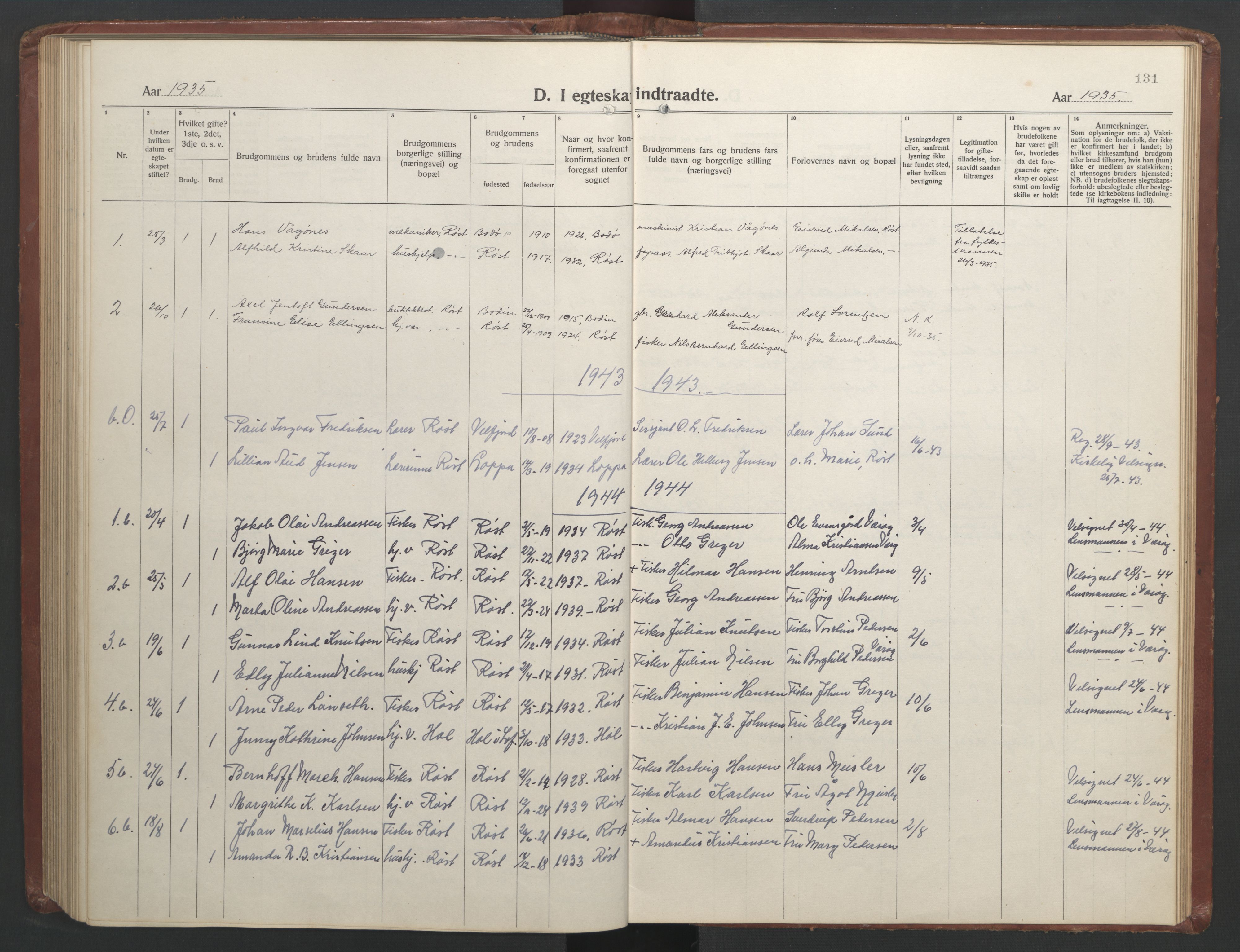 Ministerialprotokoller, klokkerbøker og fødselsregistre - Nordland, AV/SAT-A-1459/808/L0132: Parish register (copy) no. 808C03, 1920-1946, p. 131