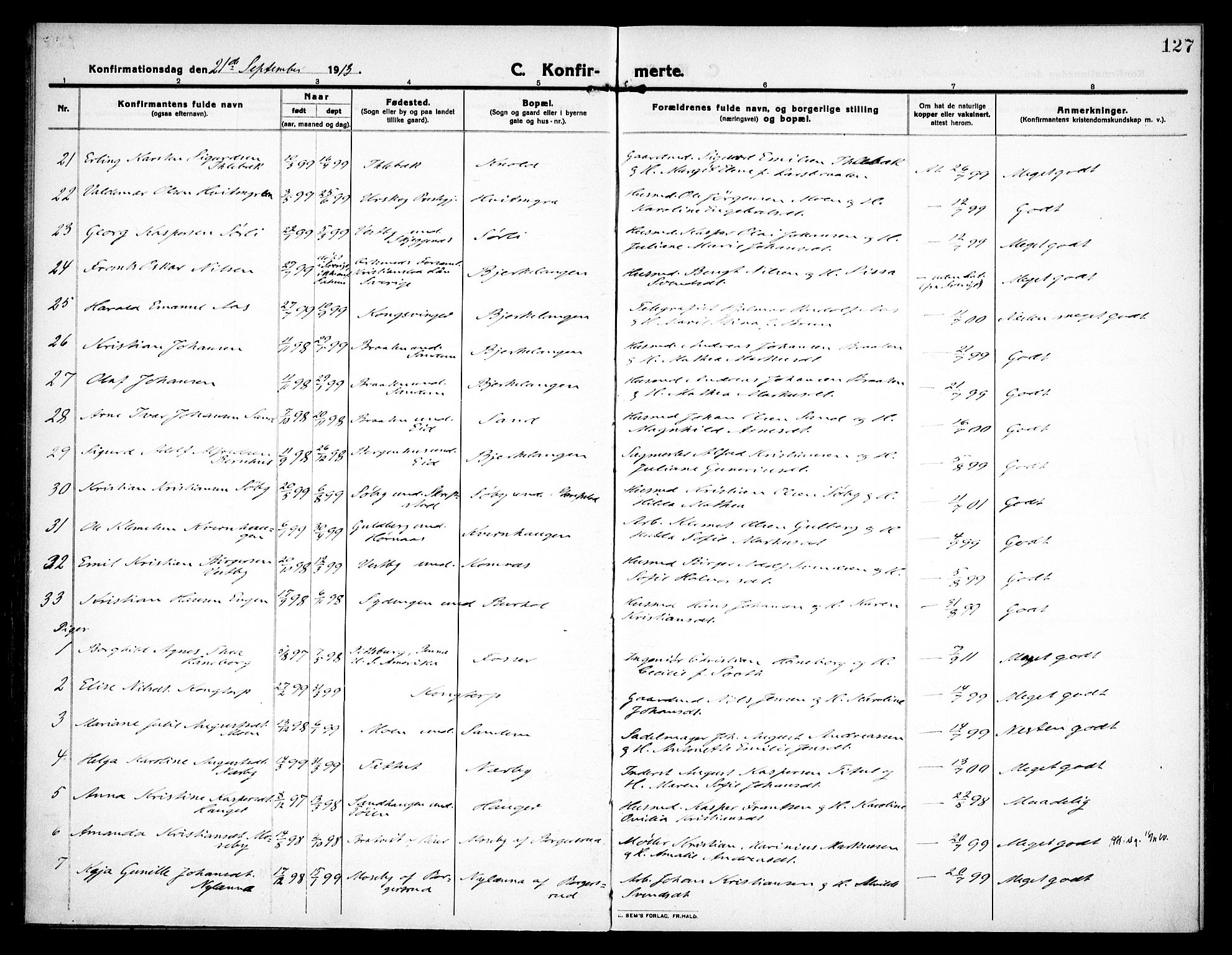 Høland prestekontor Kirkebøker, AV/SAO-A-10346a/F/Fa/L0016: Parish register (official) no. I 16, 1912-1921, p. 127