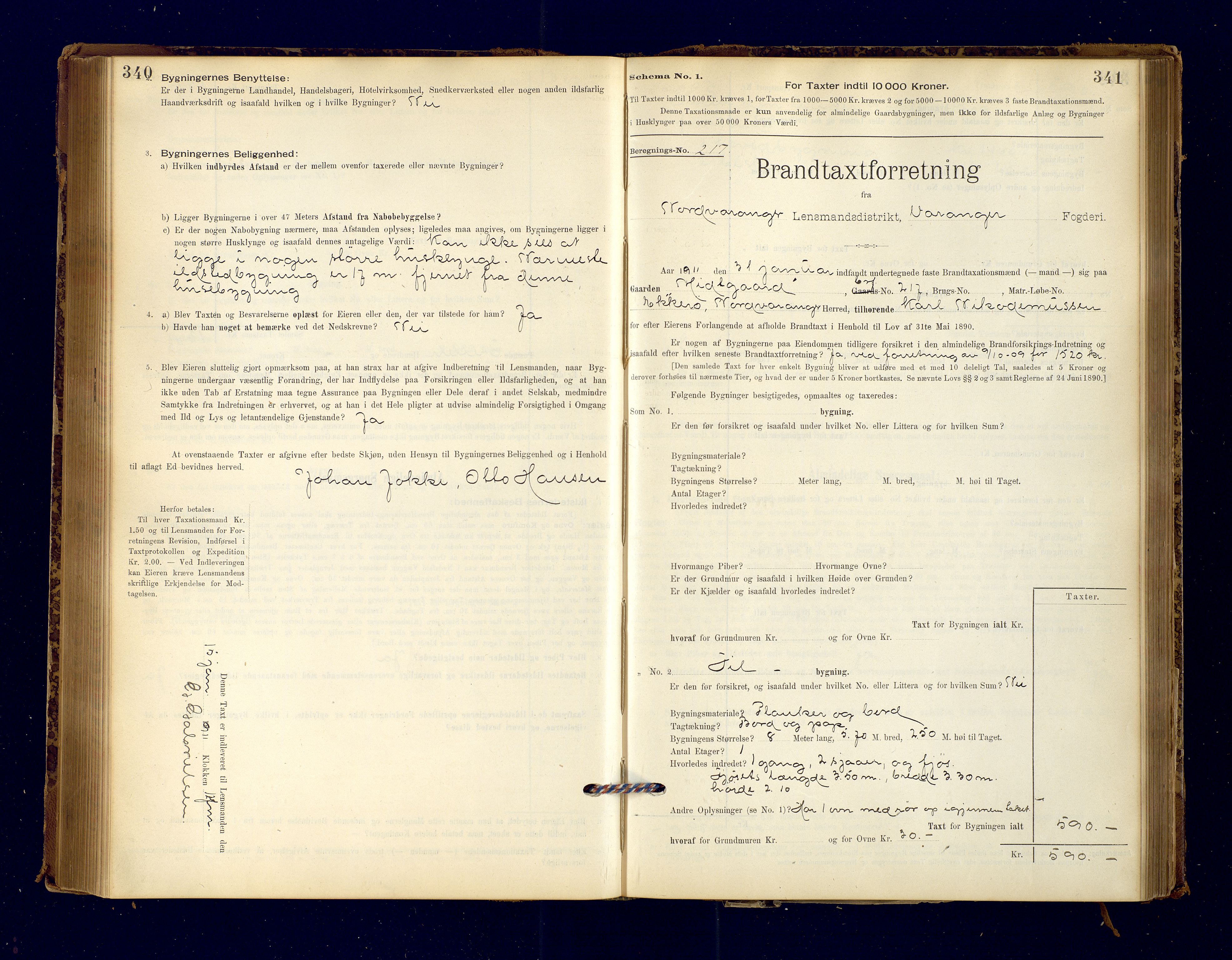 Nord-Varanger (Vadsø) lensmannskontor, SATØ/S-1166/1/Fp/Fpb/L0198: Branntakstprotokoller, 1895-1913, p. 340-341