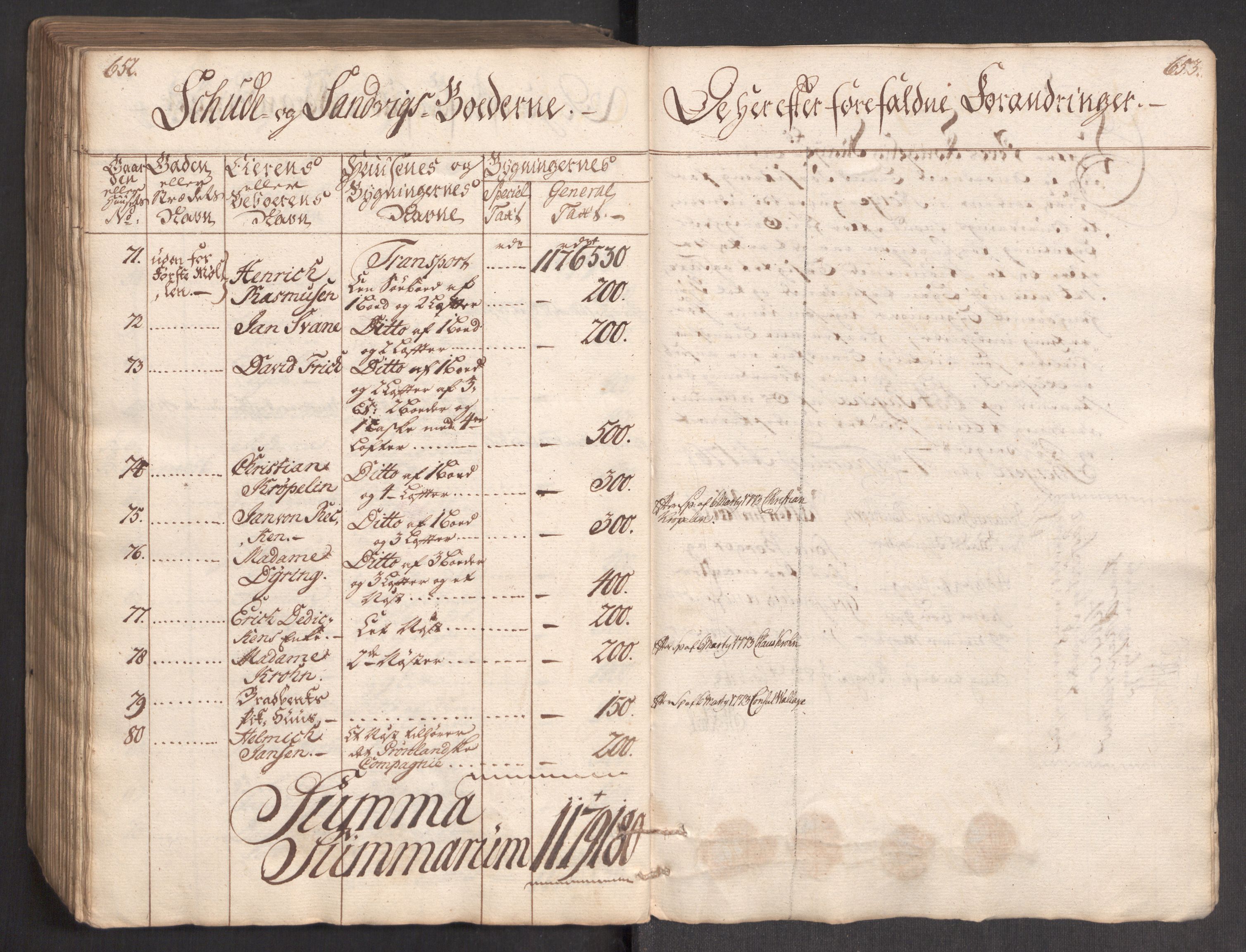 Kommersekollegiet, Brannforsikringskontoret 1767-1814, RA/EA-5458/F/Fa/L0004/0002: Bergen / Branntakstprotokoll, 1767, p. 652-653