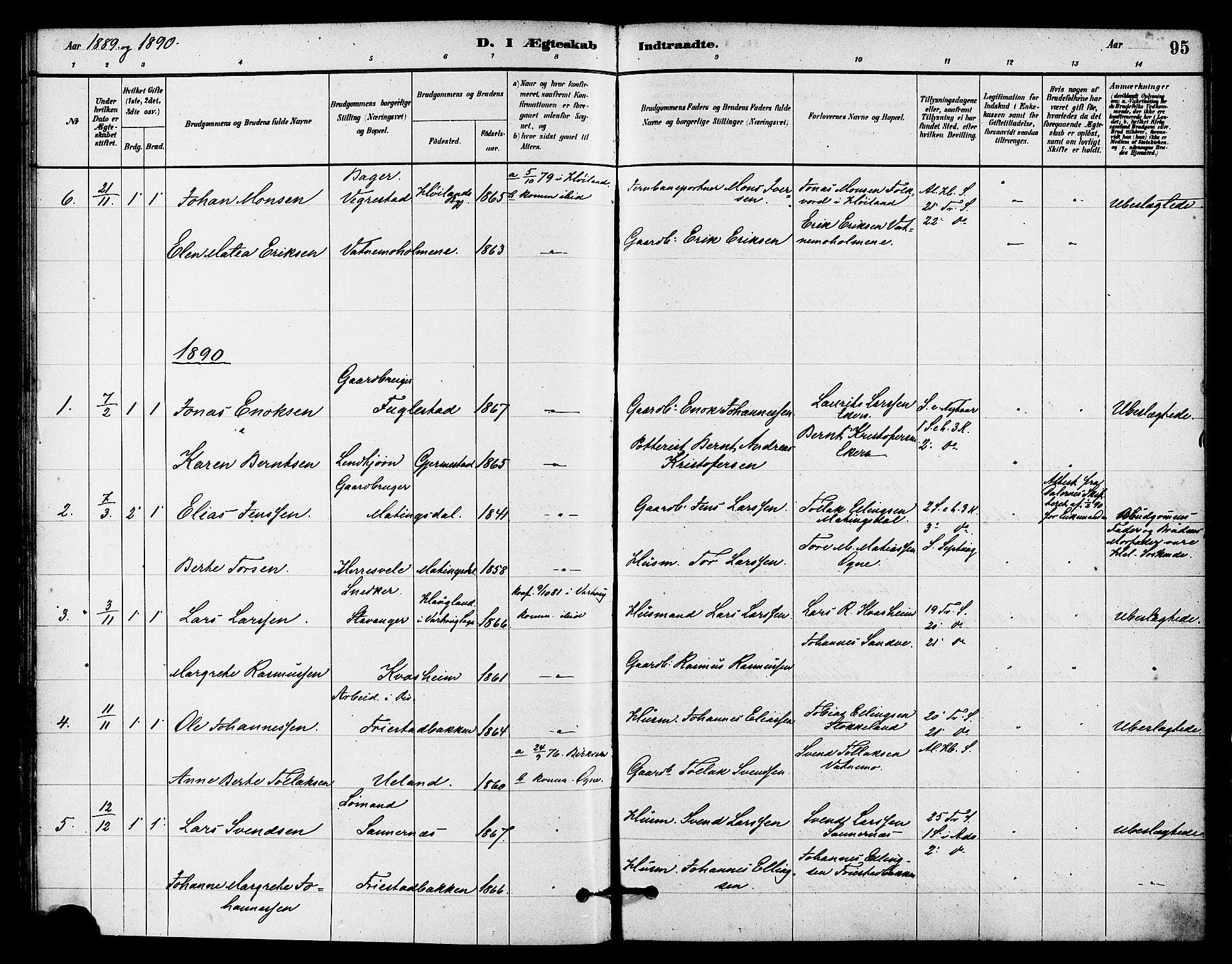 Eigersund sokneprestkontor, AV/SAST-A-101807/S08/L0016: Parish register (official) no. A 16, 1879-1893, p. 95