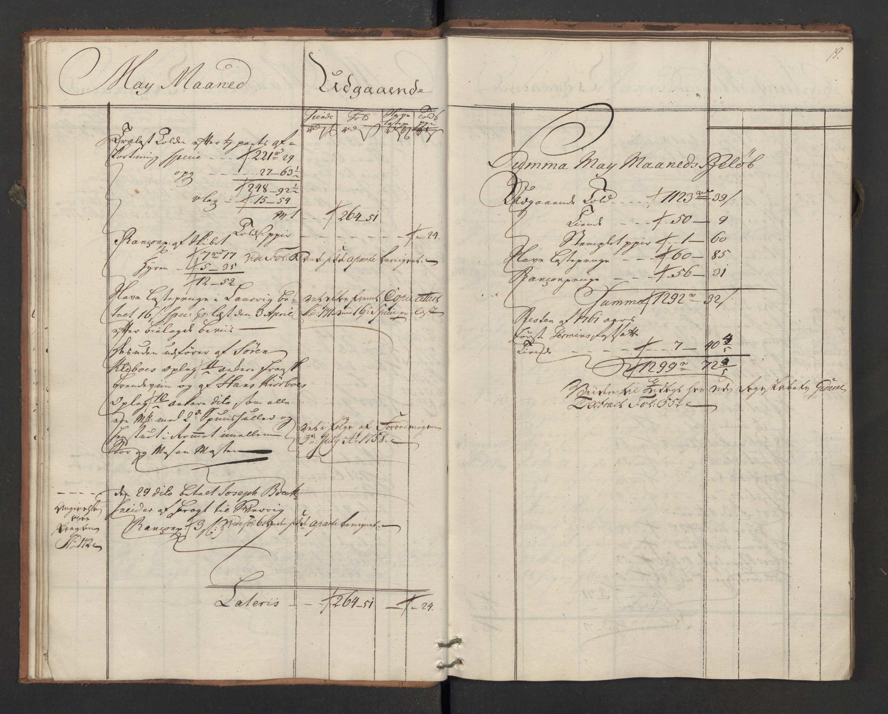 Generaltollkammeret, tollregnskaper, AV/RA-EA-5490/R02/L0035/0001: Tollregnskaper Fredrikstad / Utgående hovedtollbok, 1762, p. 18b-19a