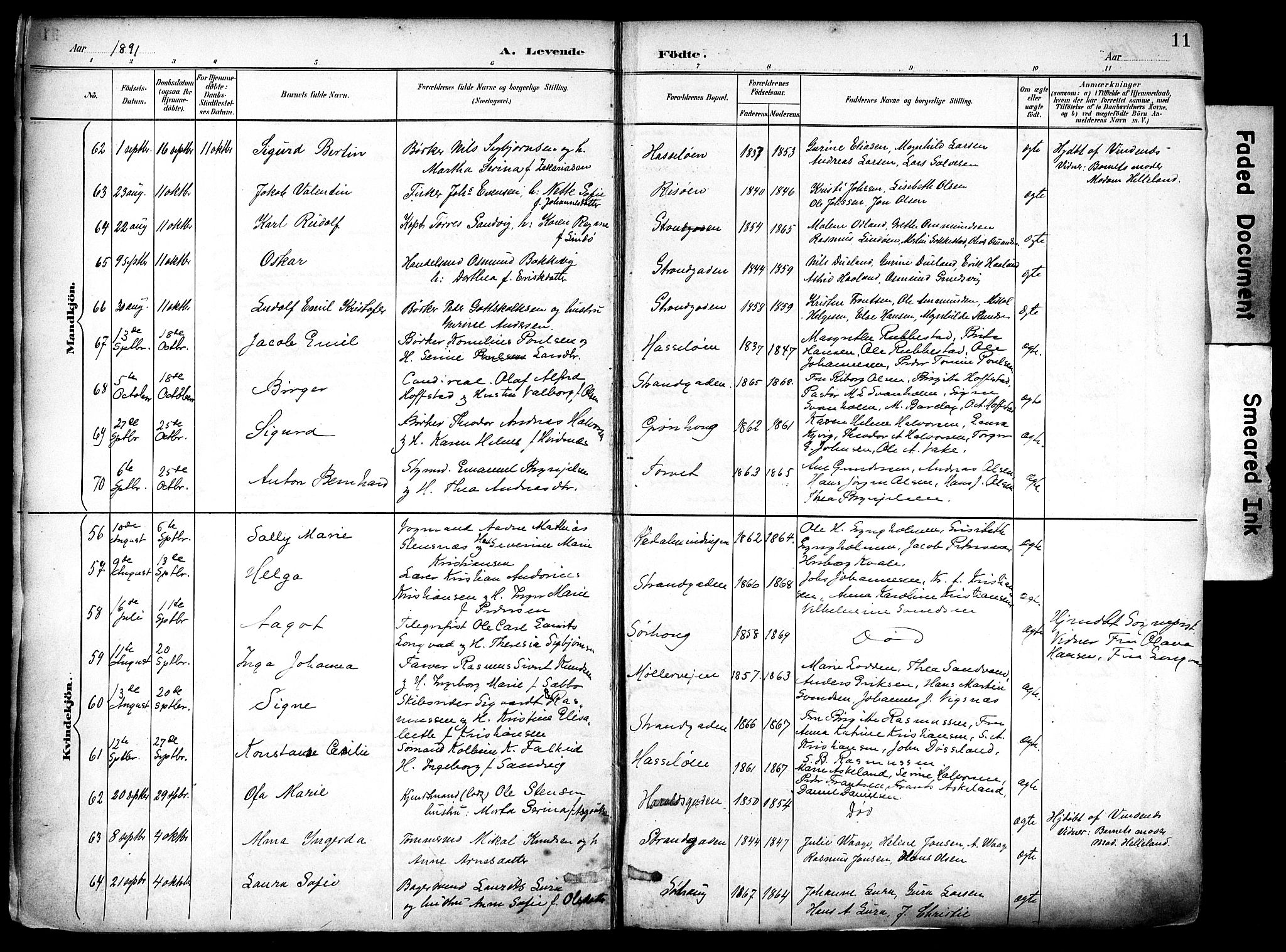 Haugesund sokneprestkontor, AV/SAST-A -101863/H/Ha/Haa/L0006: Parish register (official) no. A 6, 1891-1907, p. 11