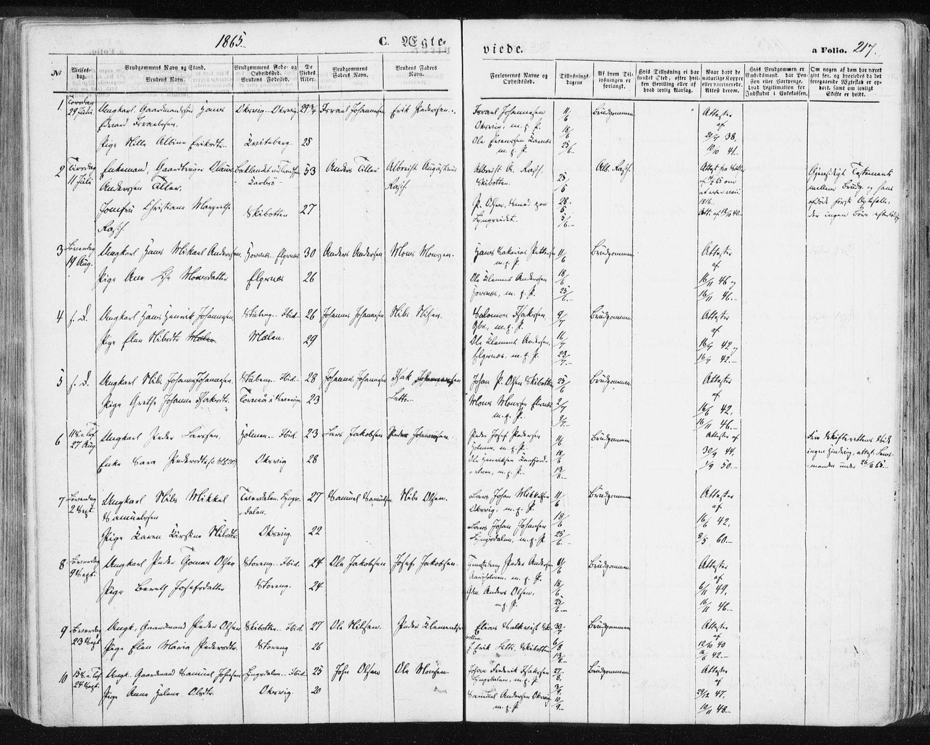 Lyngen sokneprestembete, AV/SATØ-S-1289/H/He/Hea/L0005kirke: Parish register (official) no. 5, 1859-1869, p. 217