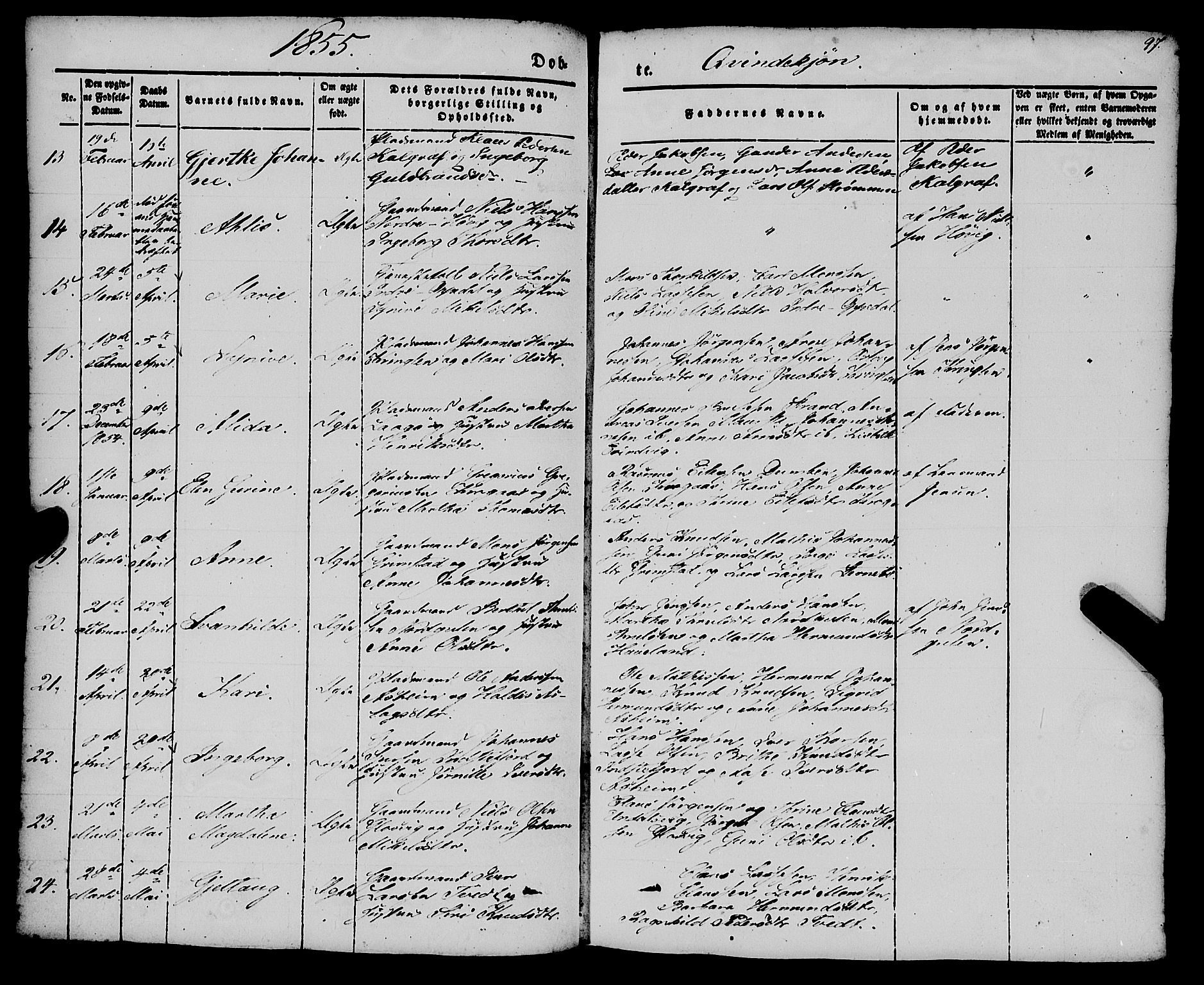 Gulen sokneprestembete, AV/SAB-A-80201/H/Haa/Haaa/L0021: Parish register (official) no. A 21, 1848-1858, p. 97