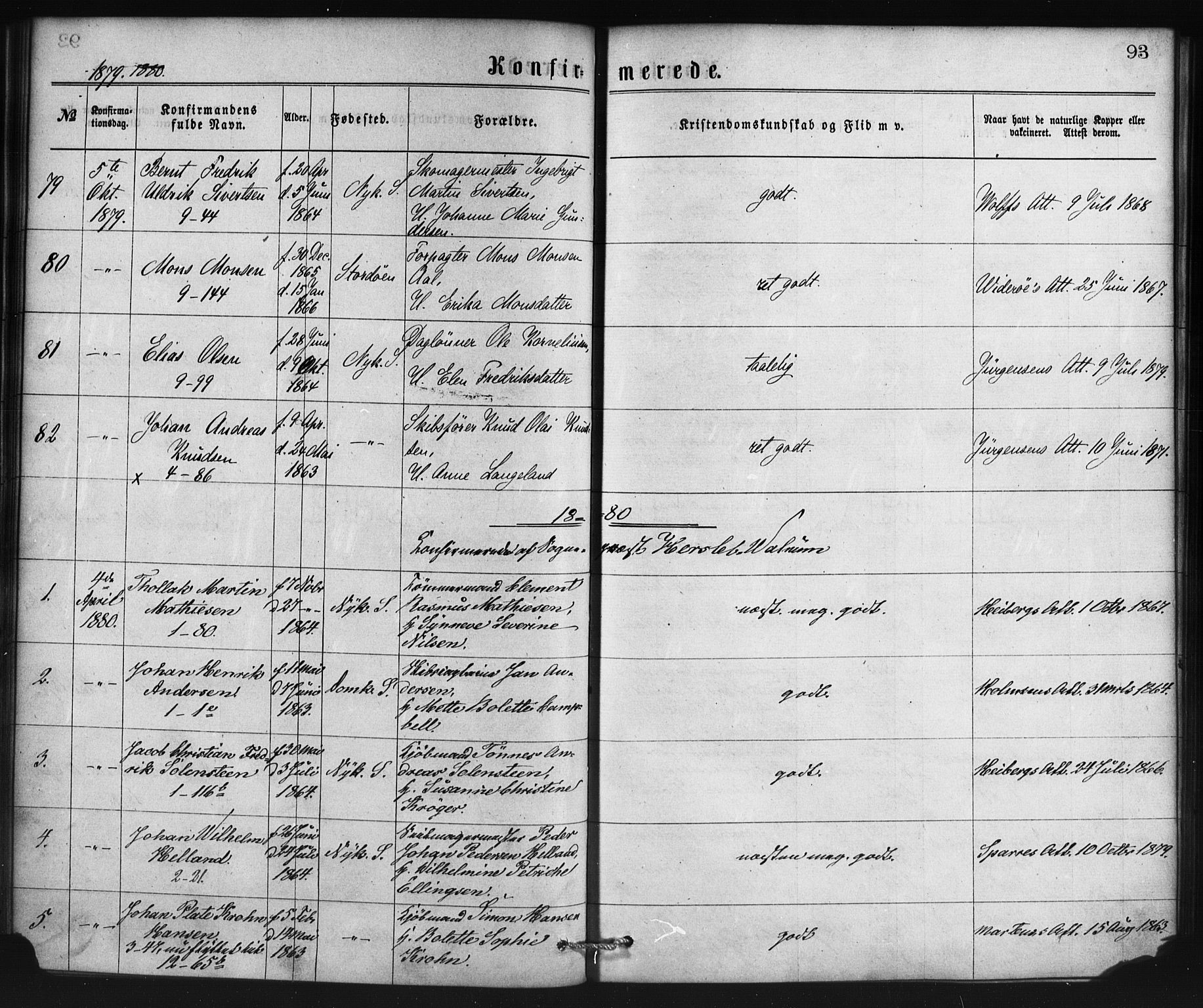 Nykirken Sokneprestembete, SAB/A-77101/H/Haa/L0025: Parish register (official) no. C 4, 1870-1886, p. 93