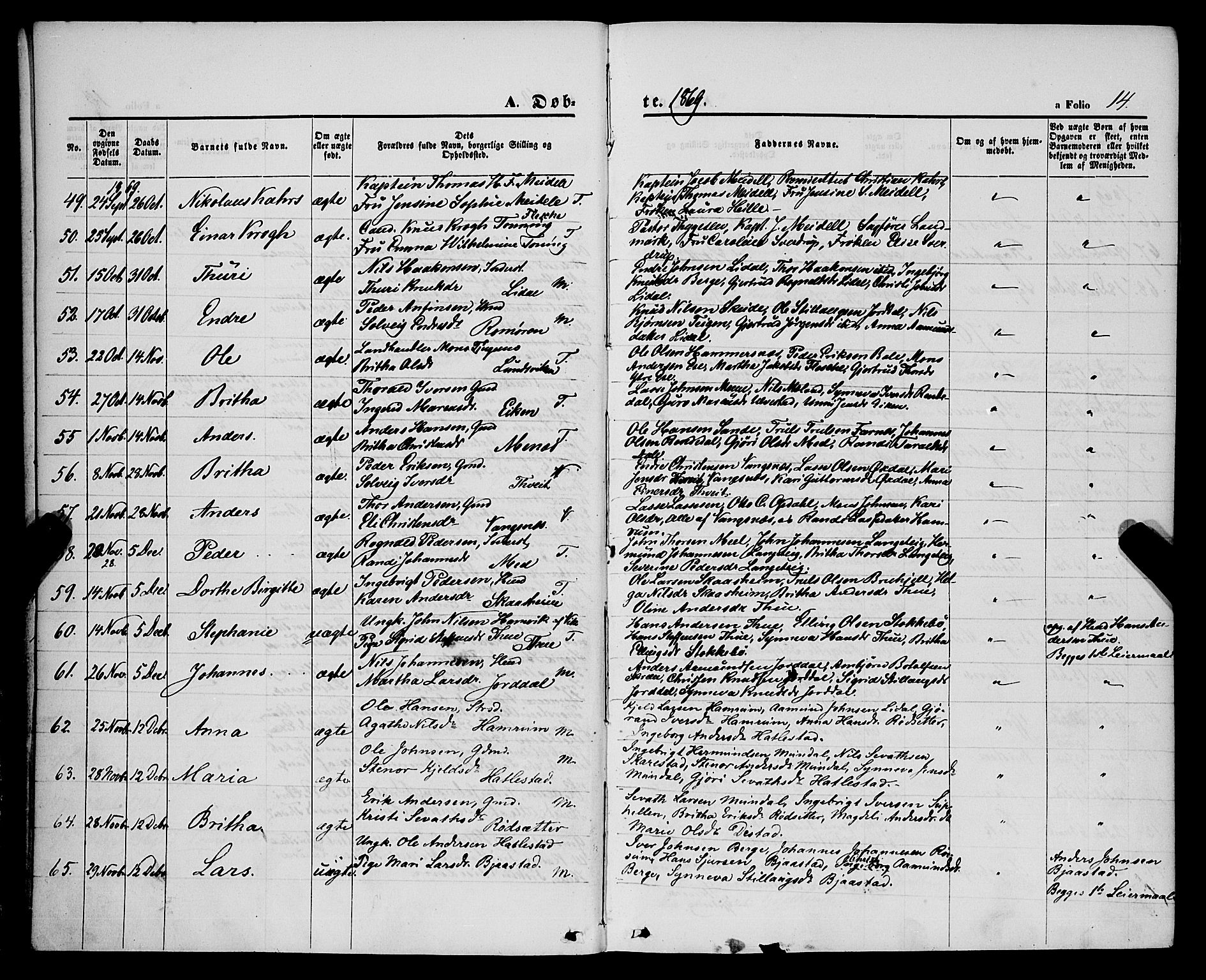 Balestrand sokneprestembete, AV/SAB-A-79601/H/Haa/Haaa/L0003: Parish register (official) no. A 3, 1867-1878, p. 14