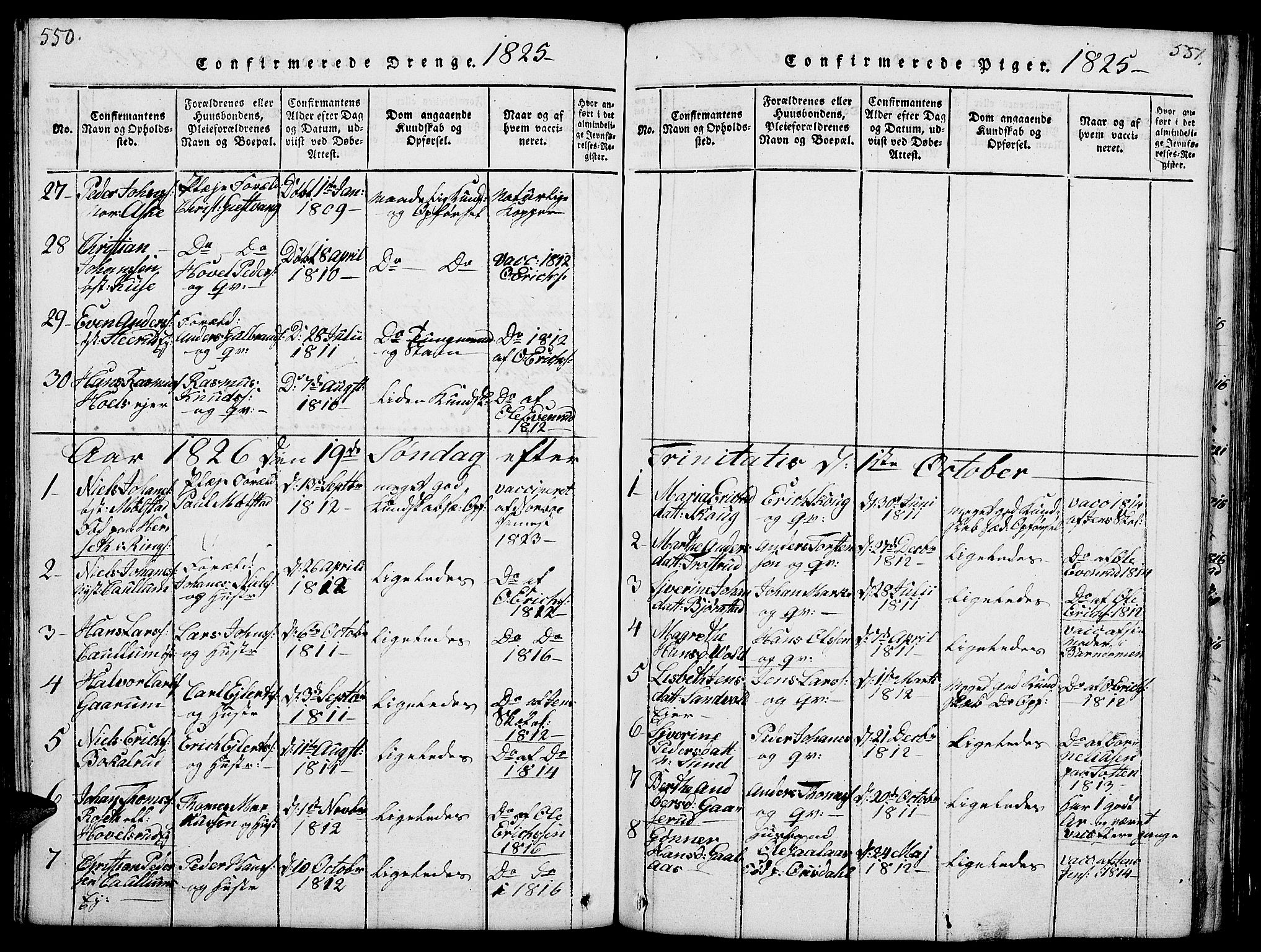 Nes prestekontor, Hedmark, AV/SAH-PREST-020/L/La/L0003: Parish register (copy) no. 3, 1814-1831, p. 550-551