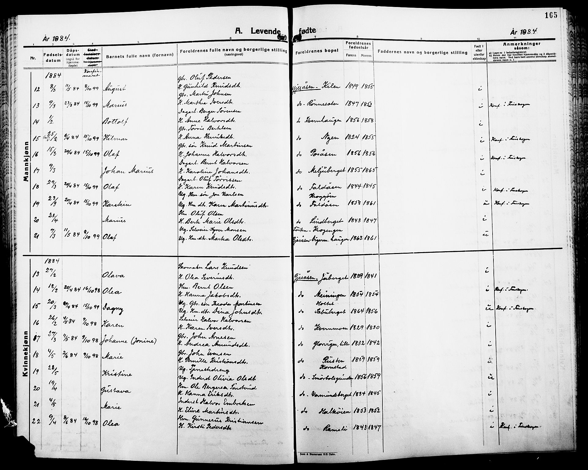 Åsnes prestekontor, SAH/PREST-042/H/Ha/Haa/L0000B: Parish register (official), 1870-1889, p. 165