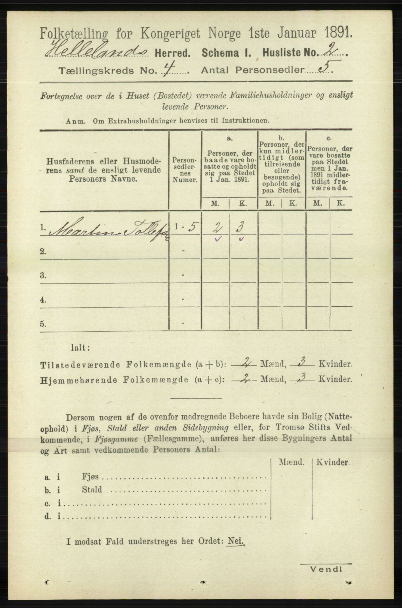 RA, 1891 census for 1115 Helleland, 1891, p. 1113