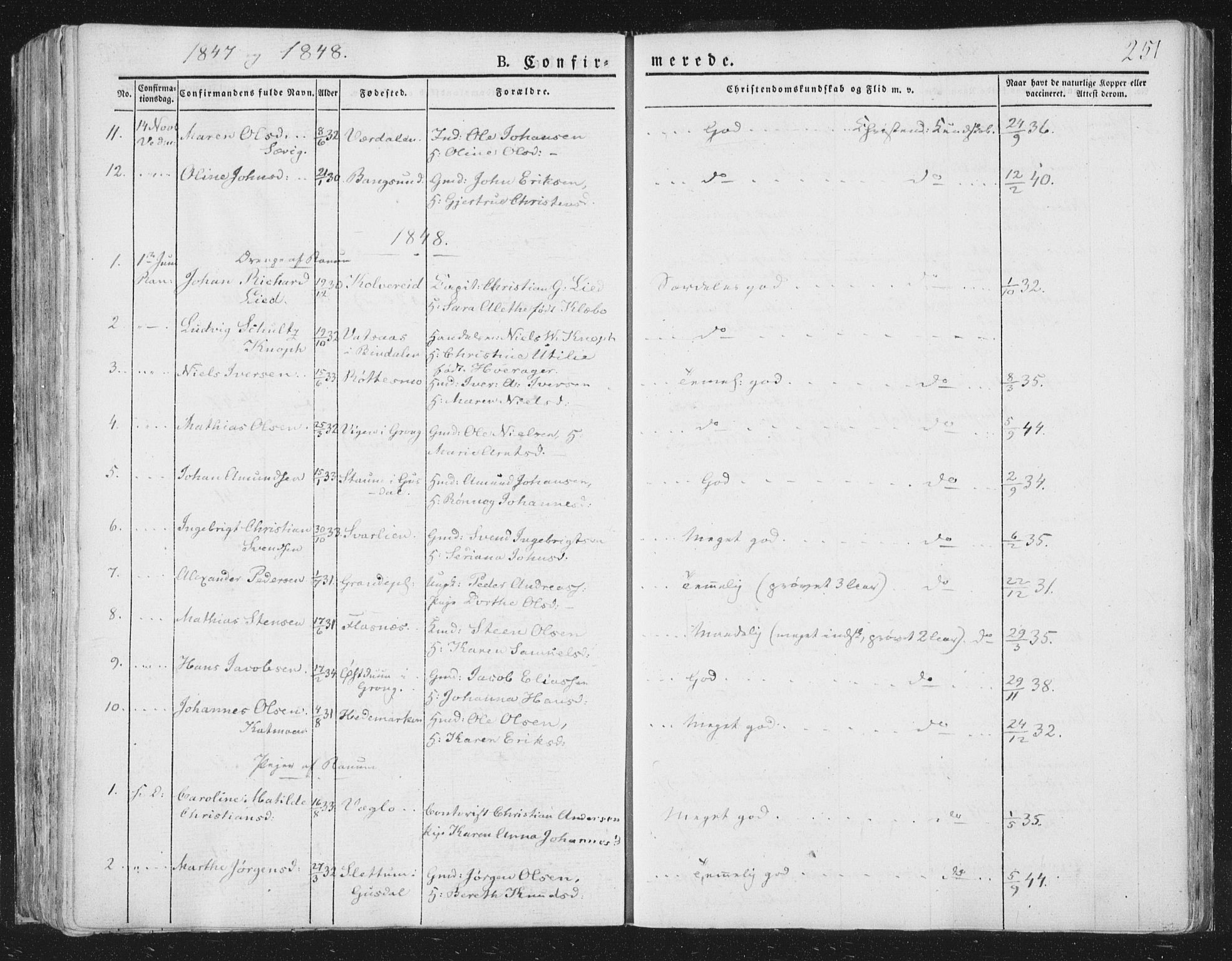 Ministerialprotokoller, klokkerbøker og fødselsregistre - Nord-Trøndelag, AV/SAT-A-1458/764/L0551: Parish register (official) no. 764A07a, 1824-1864, p. 251
