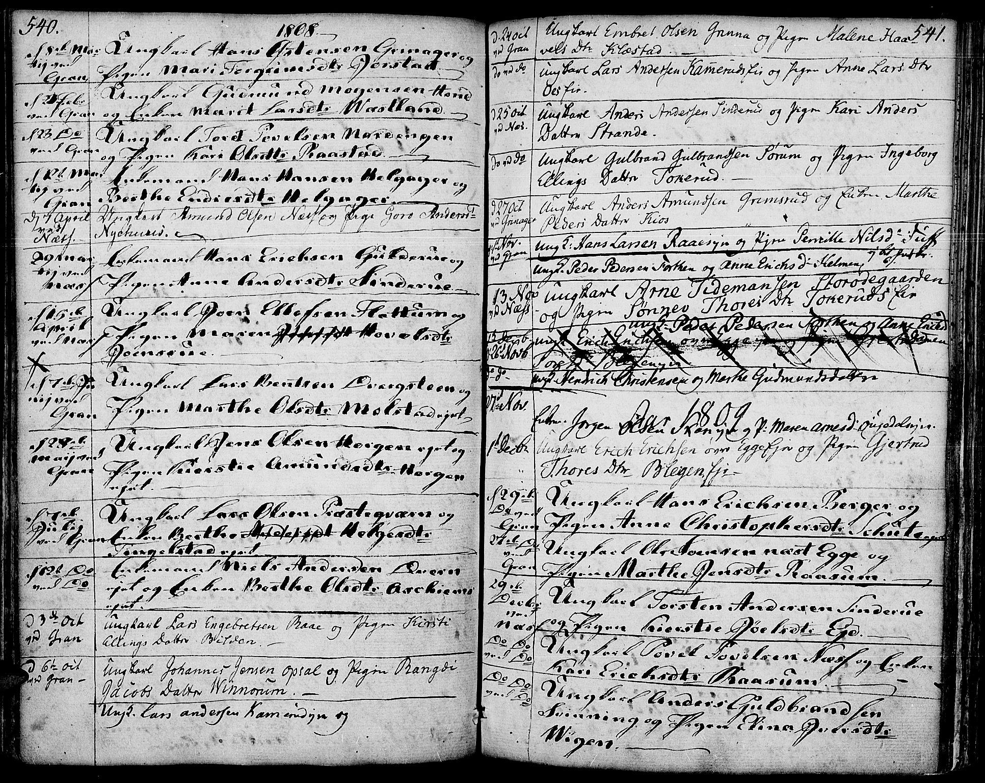 Gran prestekontor, SAH/PREST-112/H/Ha/Haa/L0006: Parish register (official) no. 6, 1787-1824, p. 540-541