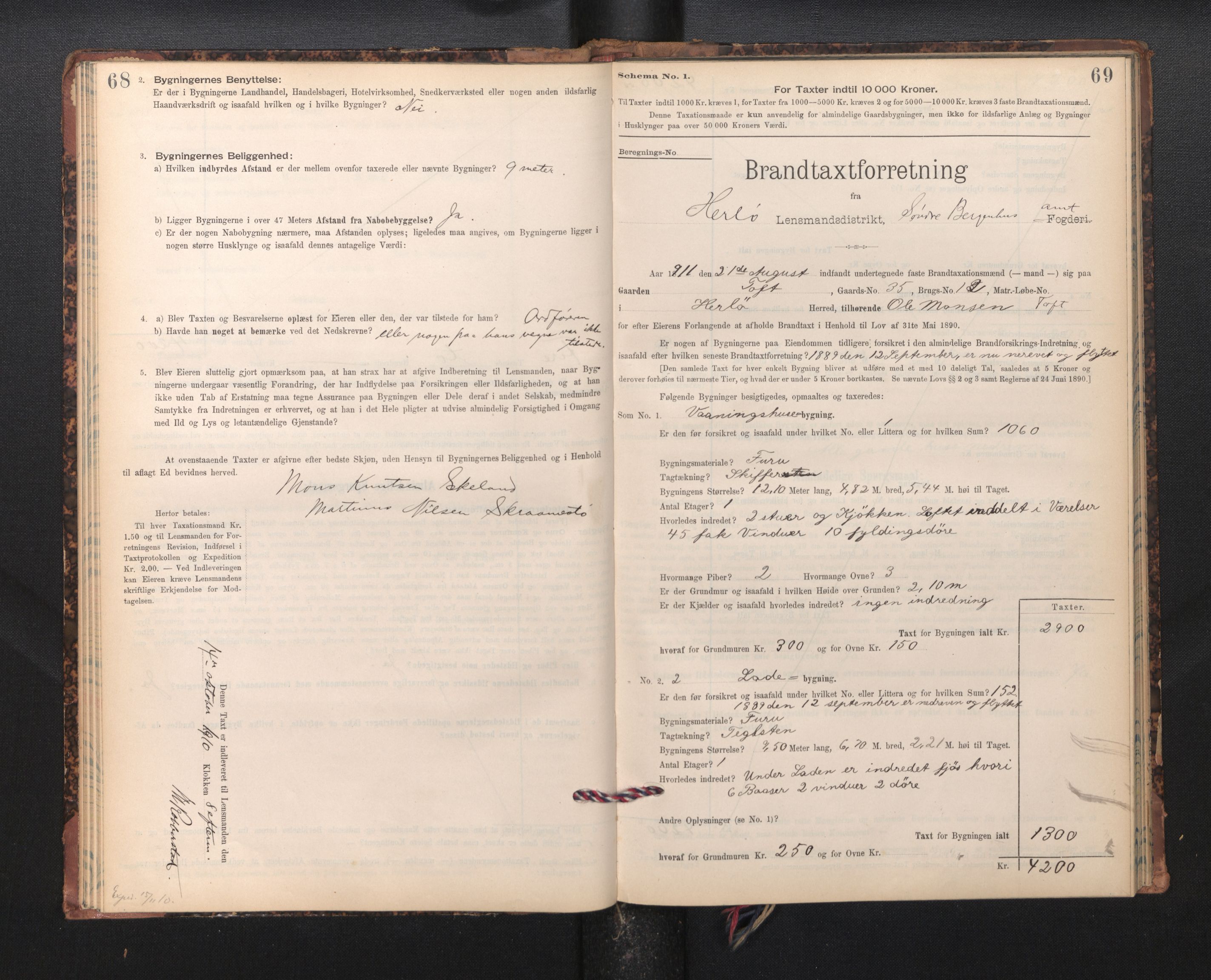 Lensmannen i Herdla, SAB/A-32901/0012/L0003:  Branntakstprotokoll skjematakst, 1897-1916, p. 68-69