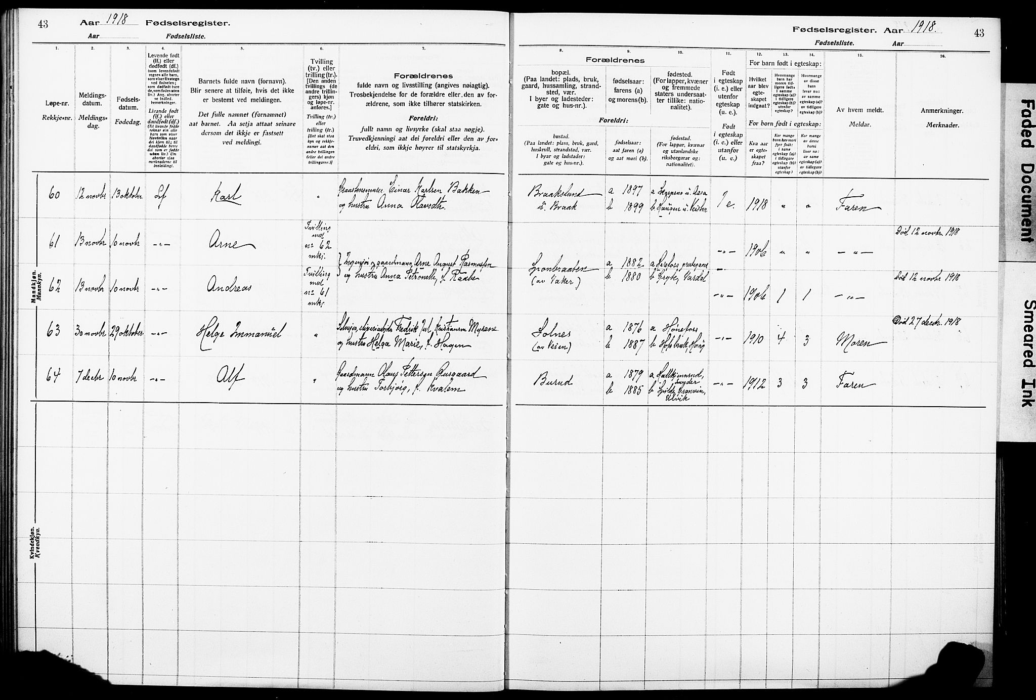 Norderhov kirkebøker, AV/SAKO-A-237/J/Ja/L0001: Birth register no. 1, 1916-1930, p. 43