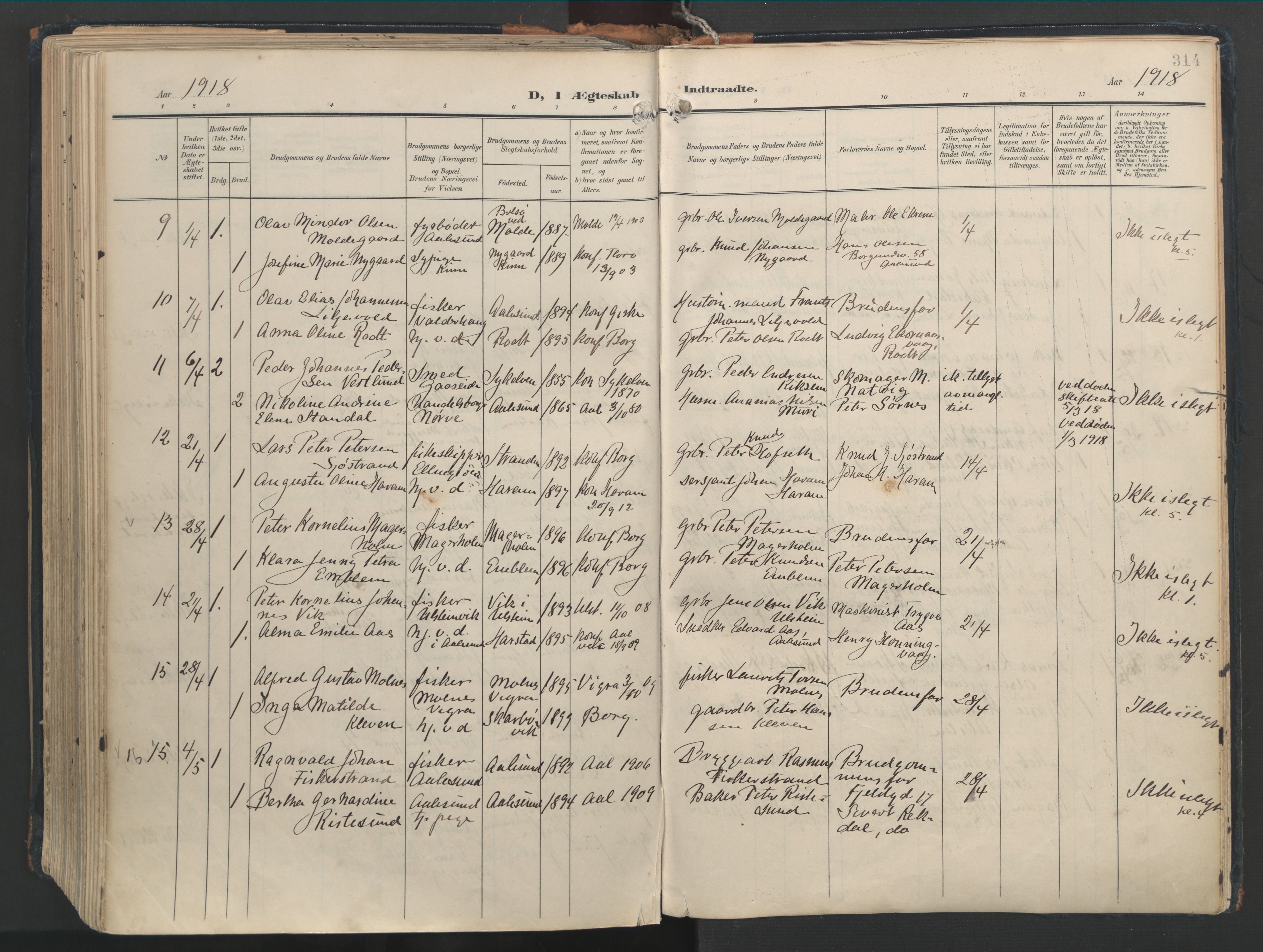 Ministerialprotokoller, klokkerbøker og fødselsregistre - Møre og Romsdal, AV/SAT-A-1454/528/L0411: Parish register (official) no. 528A20, 1907-1920, p. 314