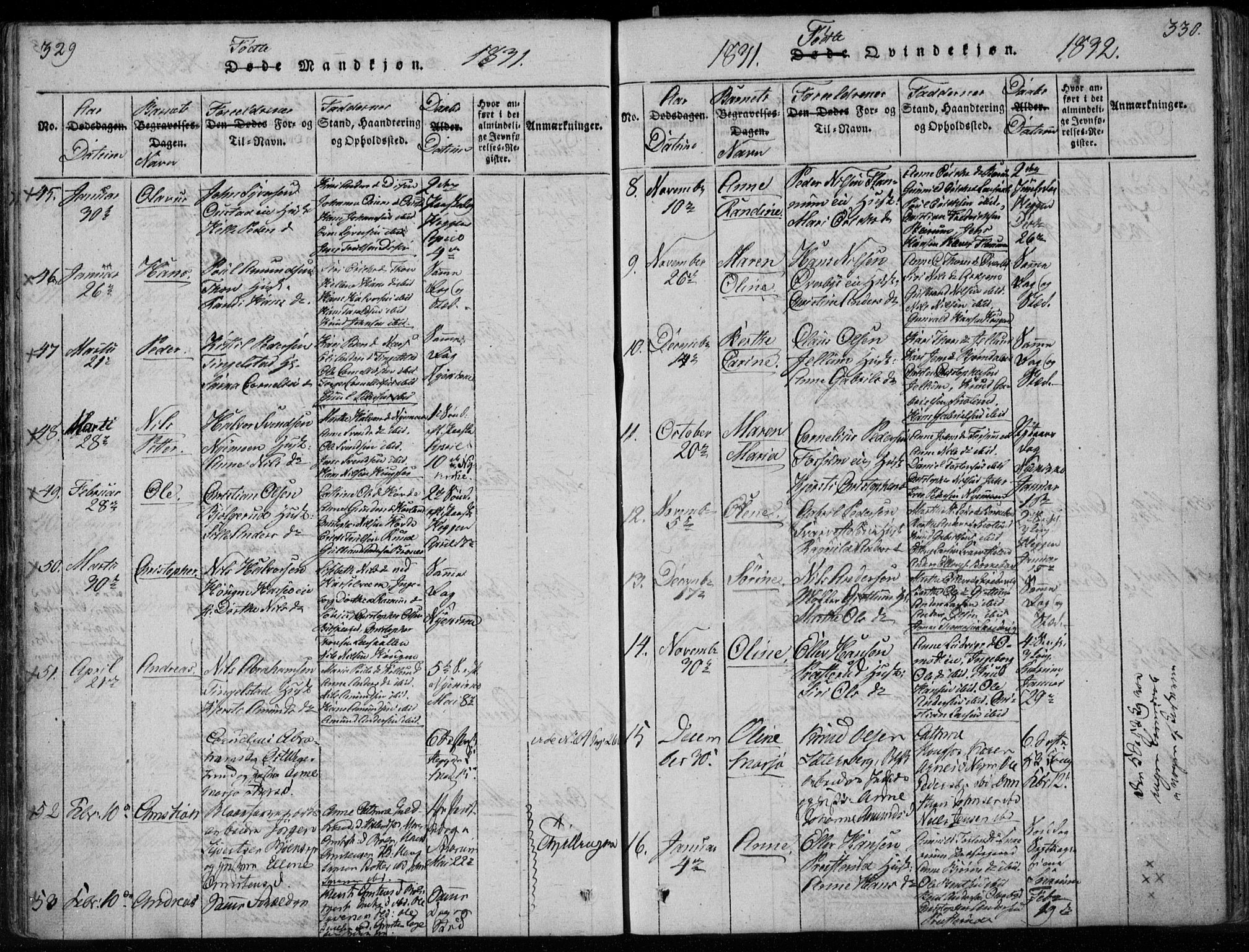 Modum kirkebøker, AV/SAKO-A-234/F/Fa/L0005: Parish register (official) no. 5, 1824-1841, p. 329-330