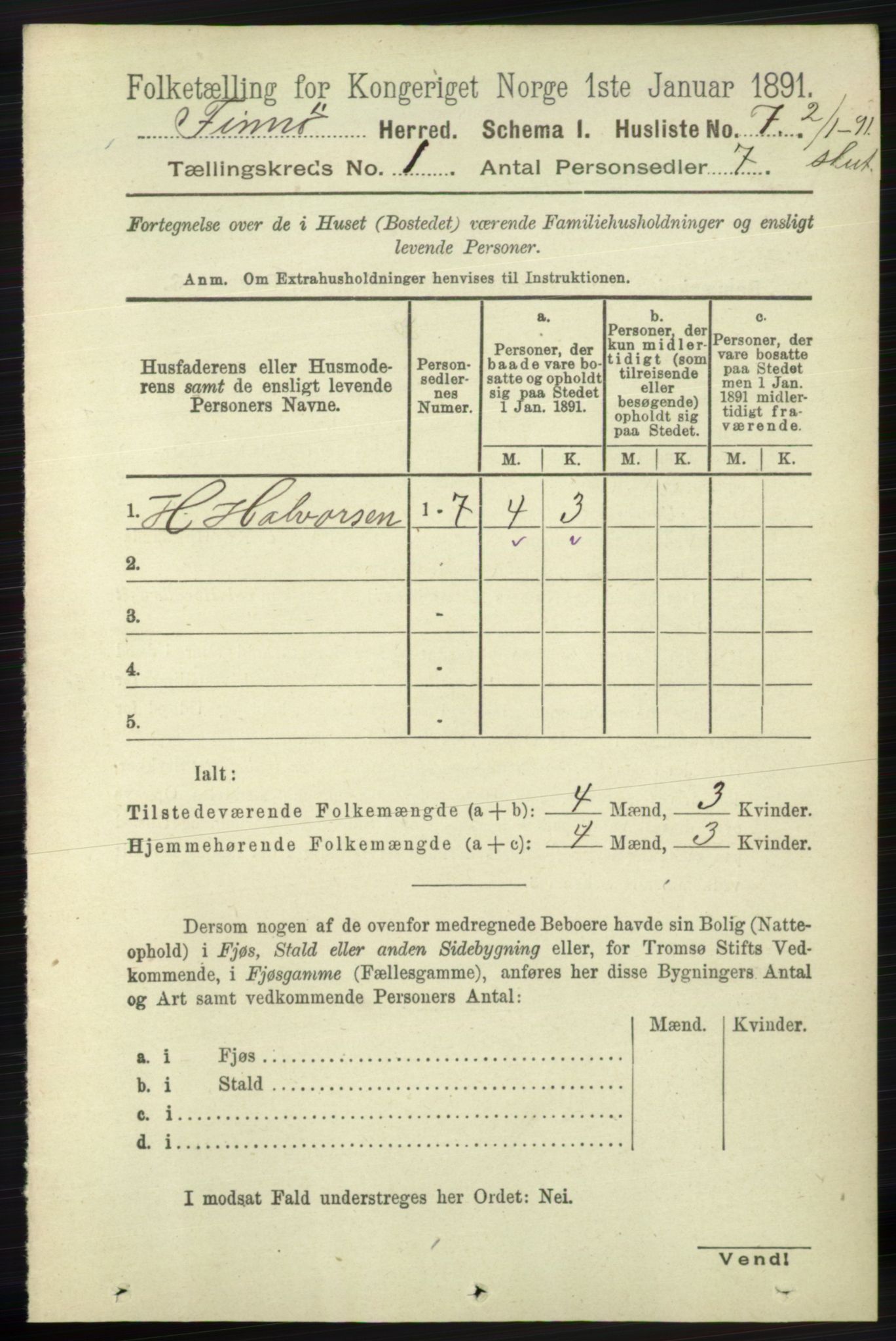 RA, 1891 census for 1141 Finnøy, 1891, p. 30