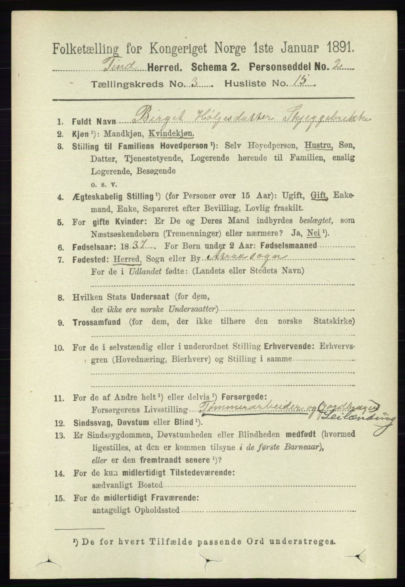 RA, 1891 census for 0826 Tinn, 1891, p. 584
