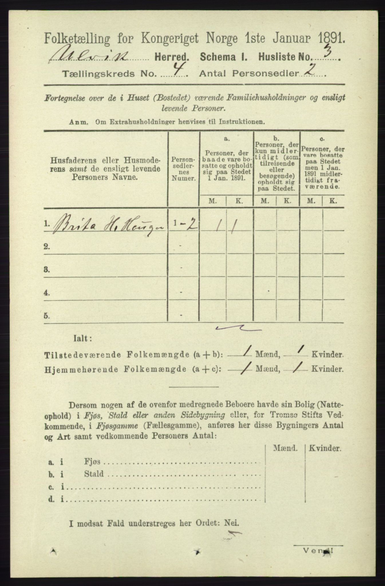 RA, 1891 census for 1233 Ulvik, 1891, p. 433