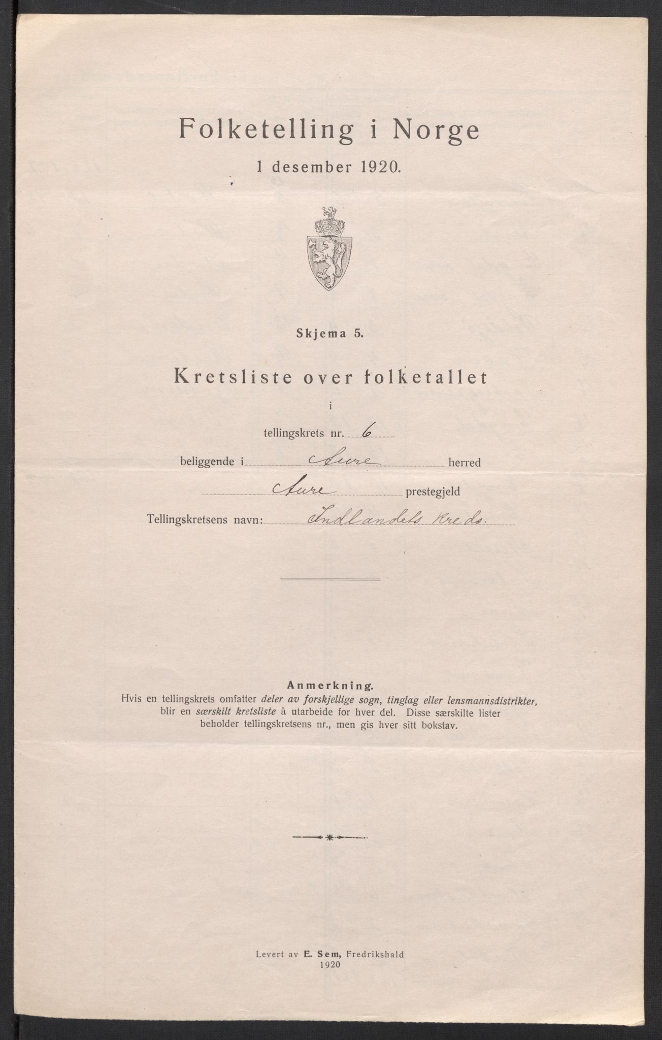 SAT, 1920 census for Aure, 1920, p. 23