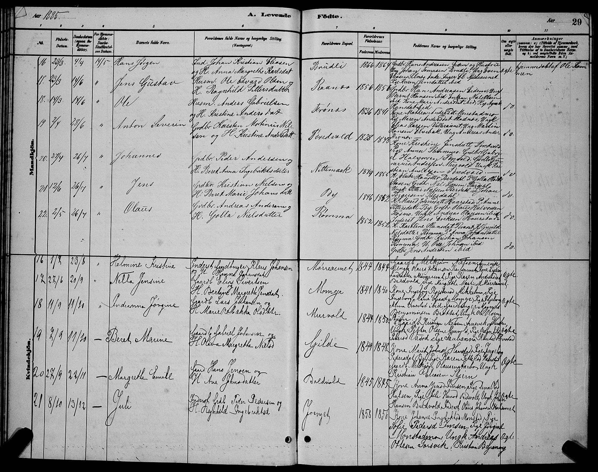 Ministerialprotokoller, klokkerbøker og fødselsregistre - Sør-Trøndelag, SAT/A-1456/655/L0687: Parish register (copy) no. 655C03, 1880-1898, p. 29