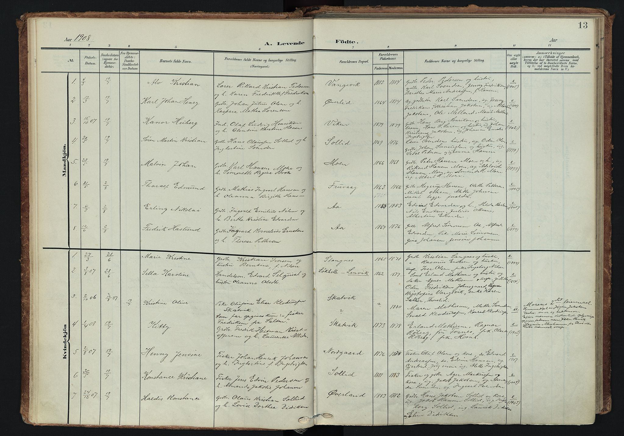 Tranøy sokneprestkontor, AV/SATØ-S-1313/I/Ia/Iaa/L0014kirke: Parish register (official) no. 14, 1905-1919, p. 13
