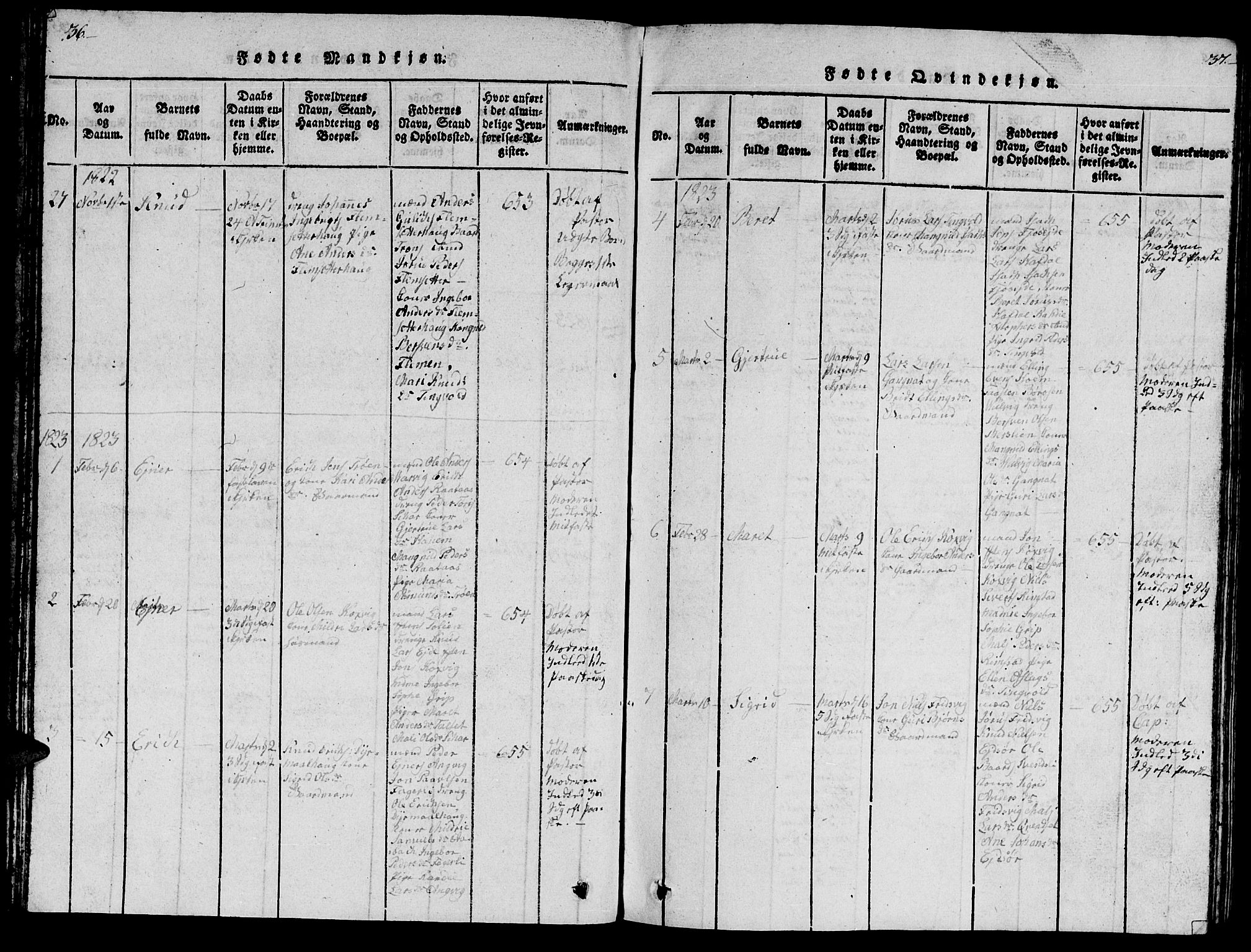 Ministerialprotokoller, klokkerbøker og fødselsregistre - Møre og Romsdal, AV/SAT-A-1454/586/L0990: Parish register (copy) no. 586C01, 1819-1837, p. 36-37