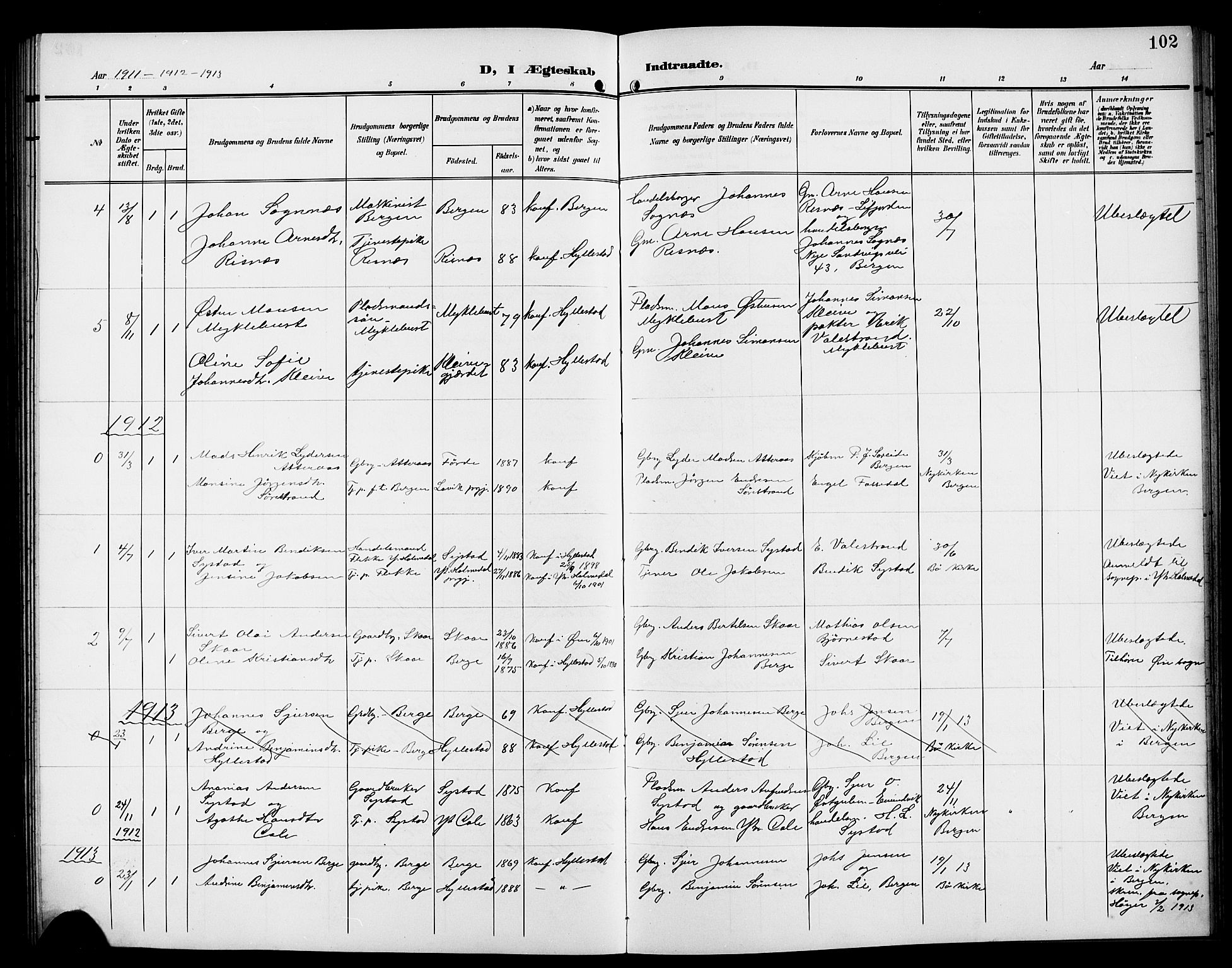 Hyllestad sokneprestembete, SAB/A-80401: Parish register (copy) no. A 3, 1906-1925, p. 102