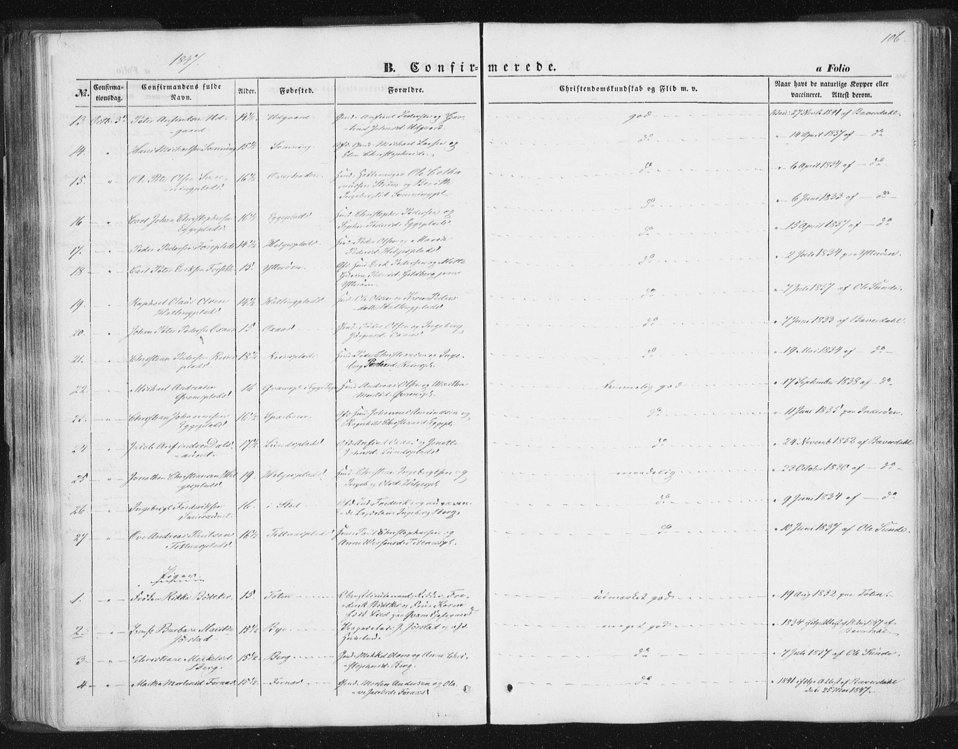 Ministerialprotokoller, klokkerbøker og fødselsregistre - Nord-Trøndelag, AV/SAT-A-1458/746/L0446: Parish register (official) no. 746A05, 1846-1859, p. 106