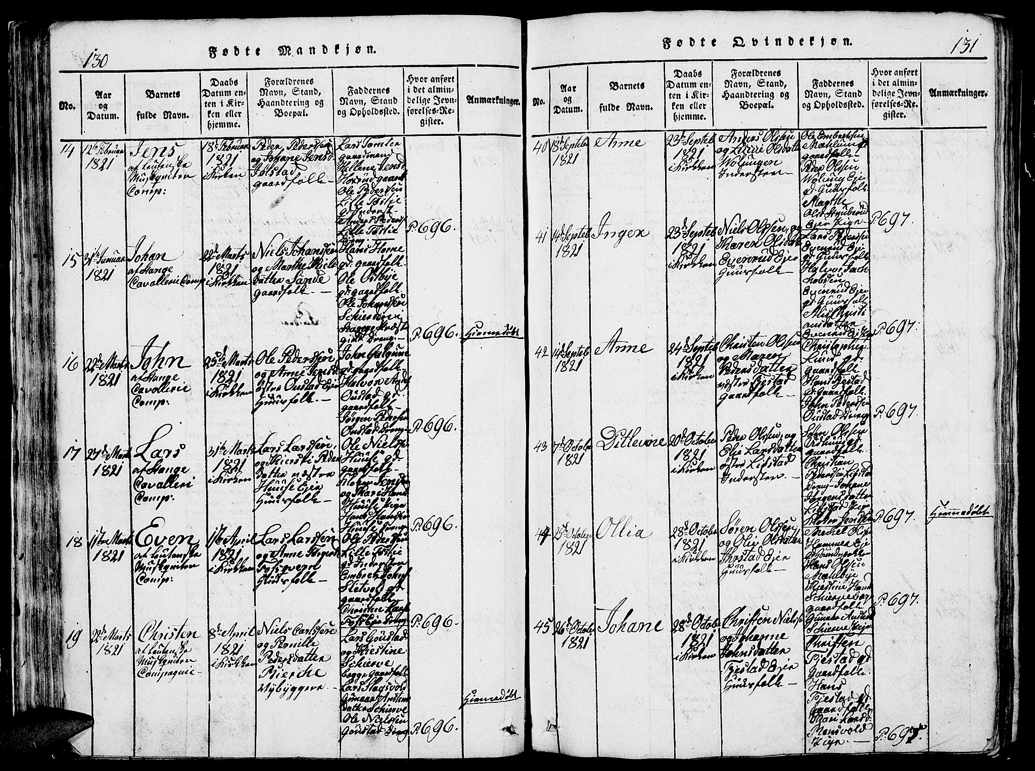 Romedal prestekontor, AV/SAH-PREST-004/L/L0005: Parish register (copy) no. 5, 1814-1829, p. 130-131