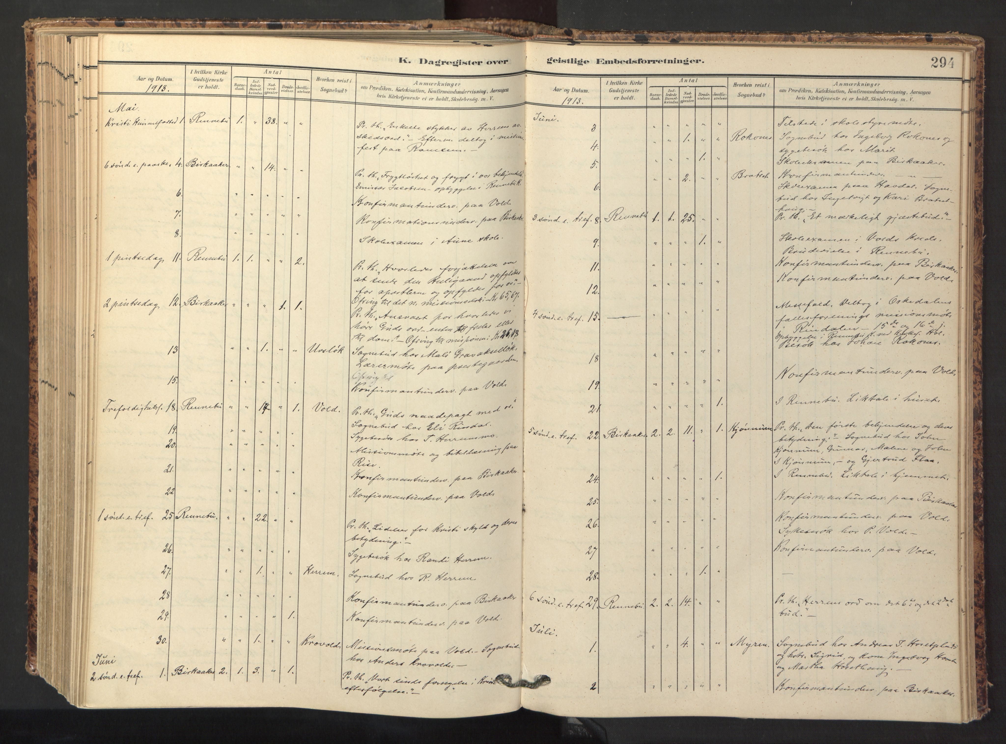 Ministerialprotokoller, klokkerbøker og fødselsregistre - Sør-Trøndelag, AV/SAT-A-1456/674/L0873: Parish register (official) no. 674A05, 1908-1923, p. 294