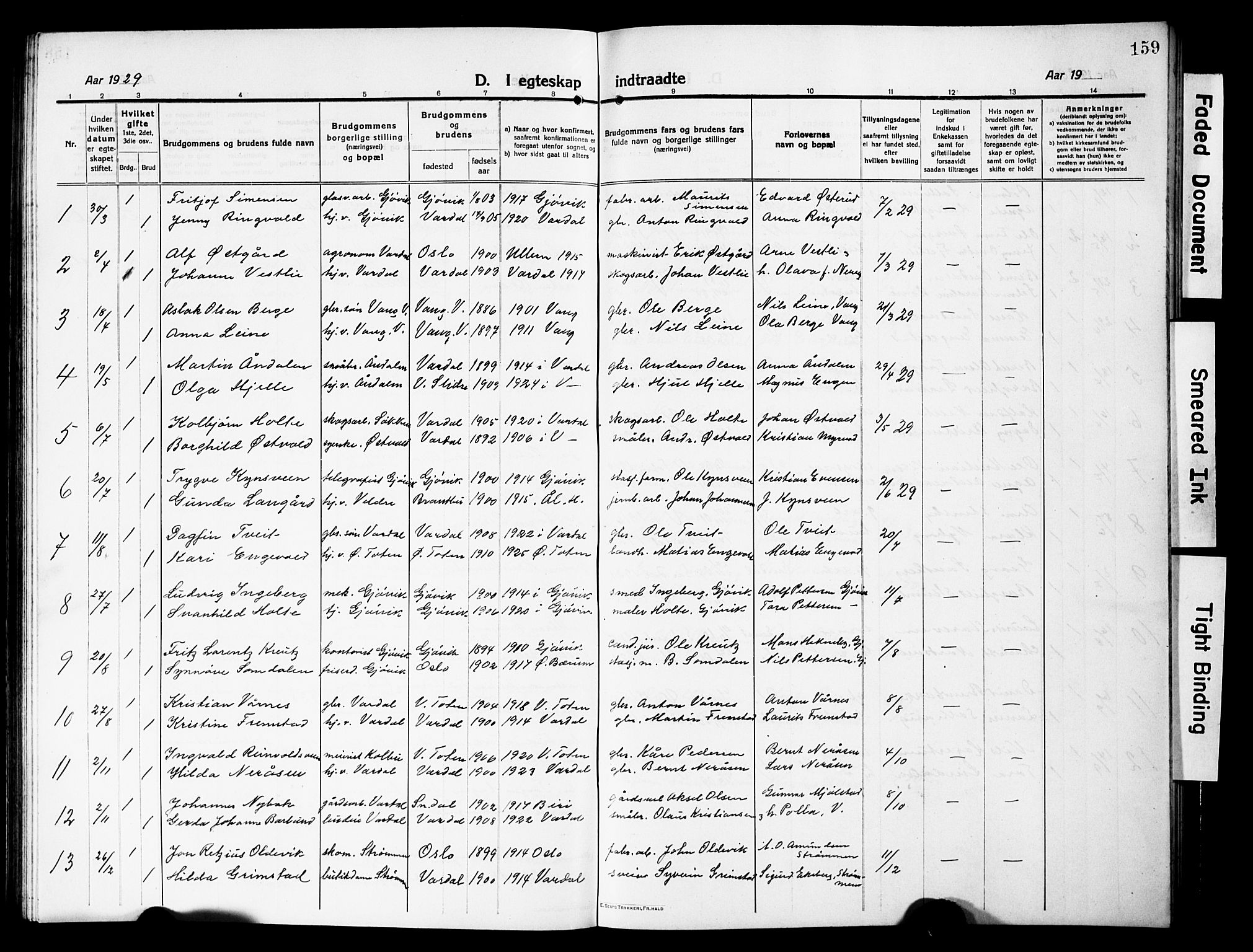 Vardal prestekontor, SAH/PREST-100/H/Ha/Hab/L0015: Parish register (copy) no. 15, 1914-1931, p. 159