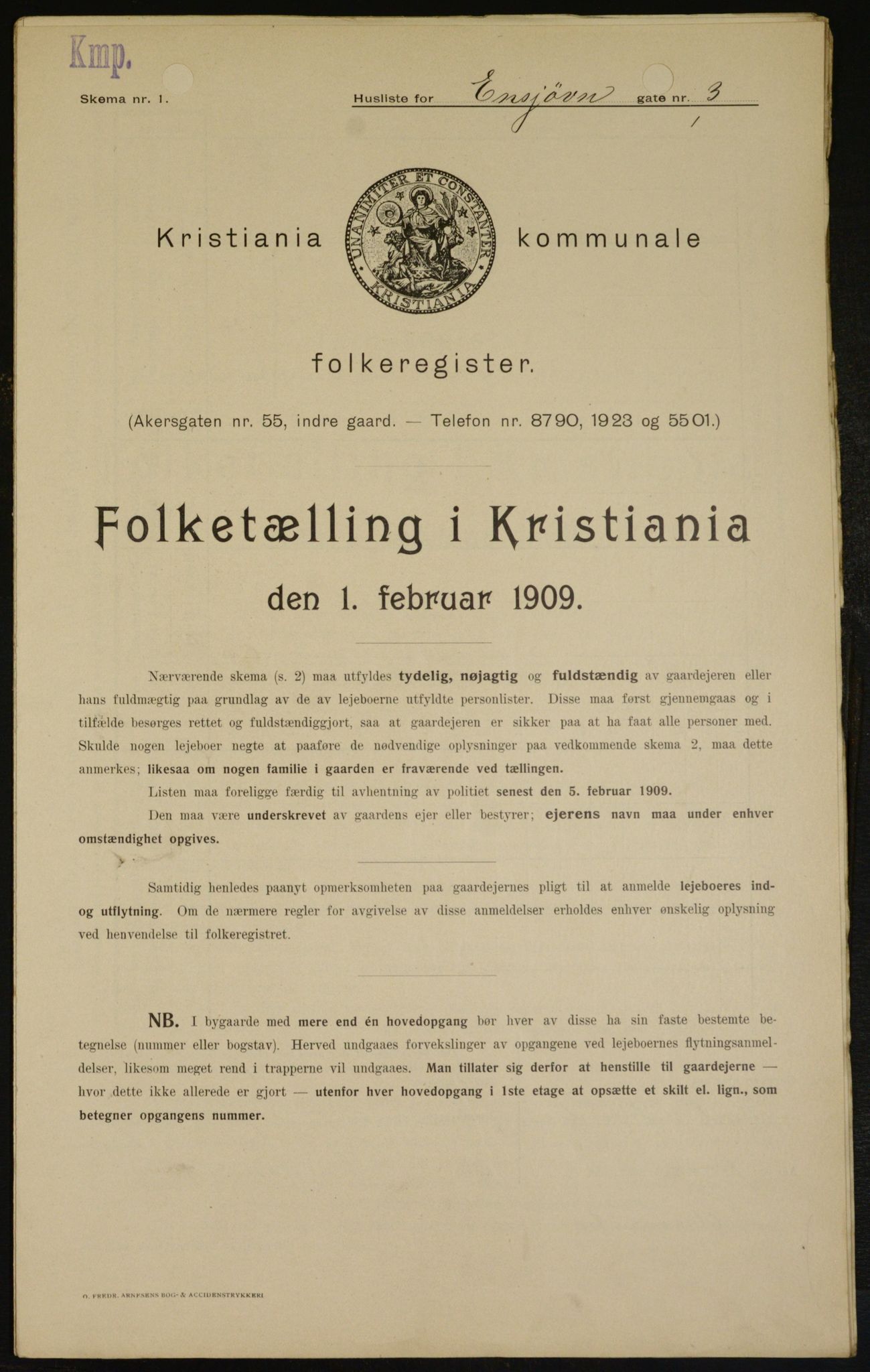 OBA, Municipal Census 1909 for Kristiania, 1909, p. 19809