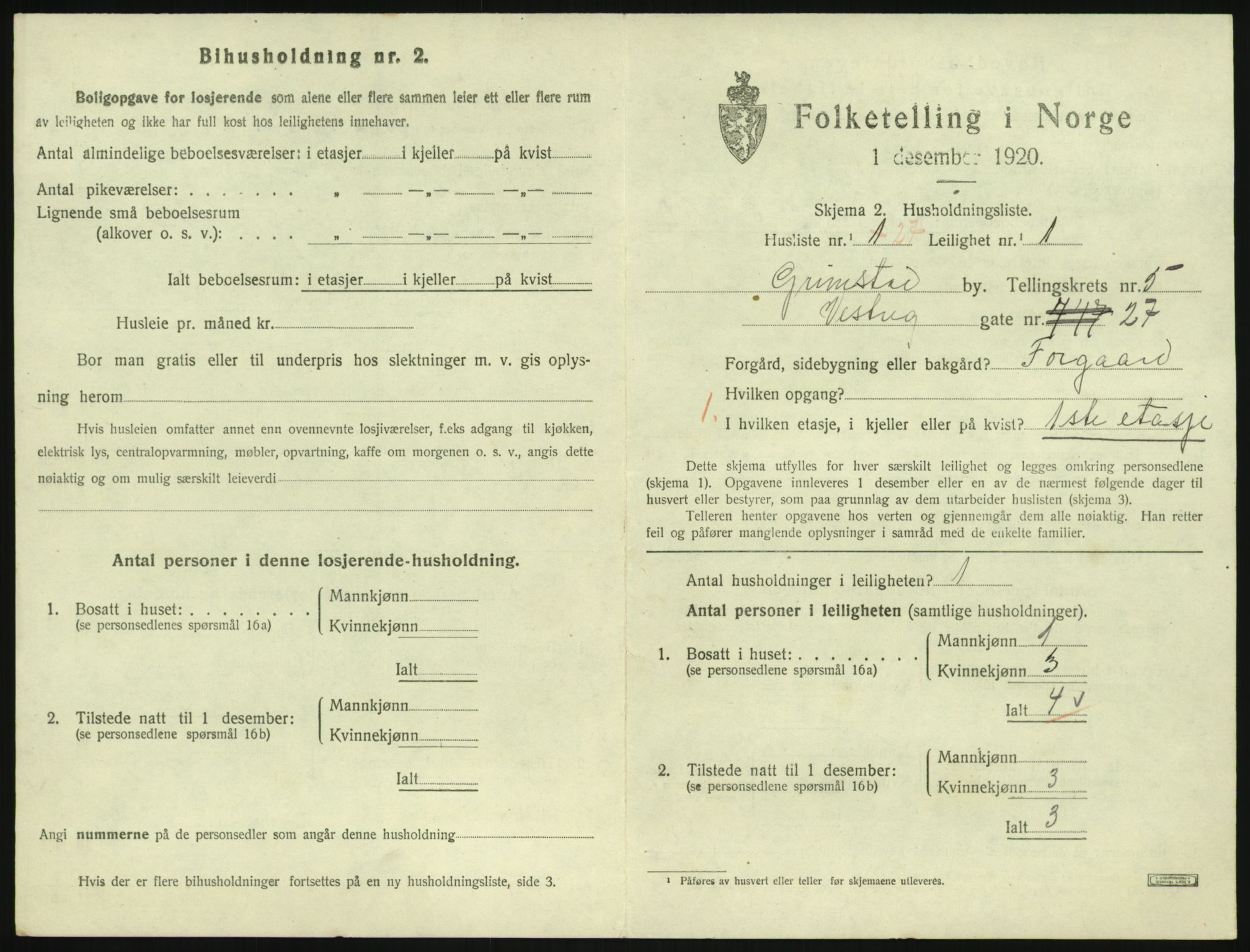 SAK, 1920 census for Grimstad, 1920, p. 2153