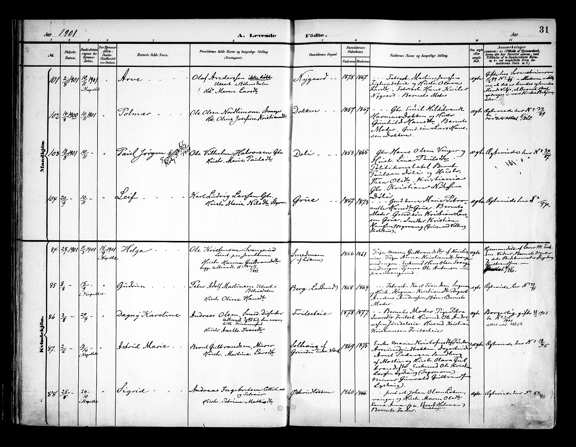 Eidsvoll prestekontor Kirkebøker, SAO/A-10888/F/Fa/L0006: Parish register (official) no. I 6, 1900-1907, p. 31