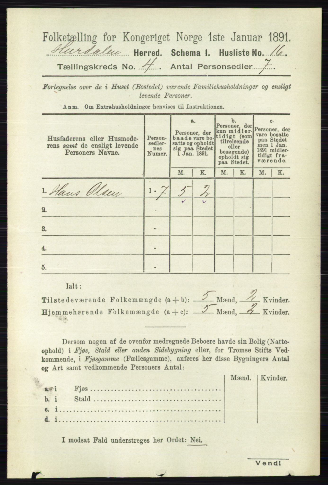 RA, 1891 census for 0239 Hurdal, 1891, p. 1339