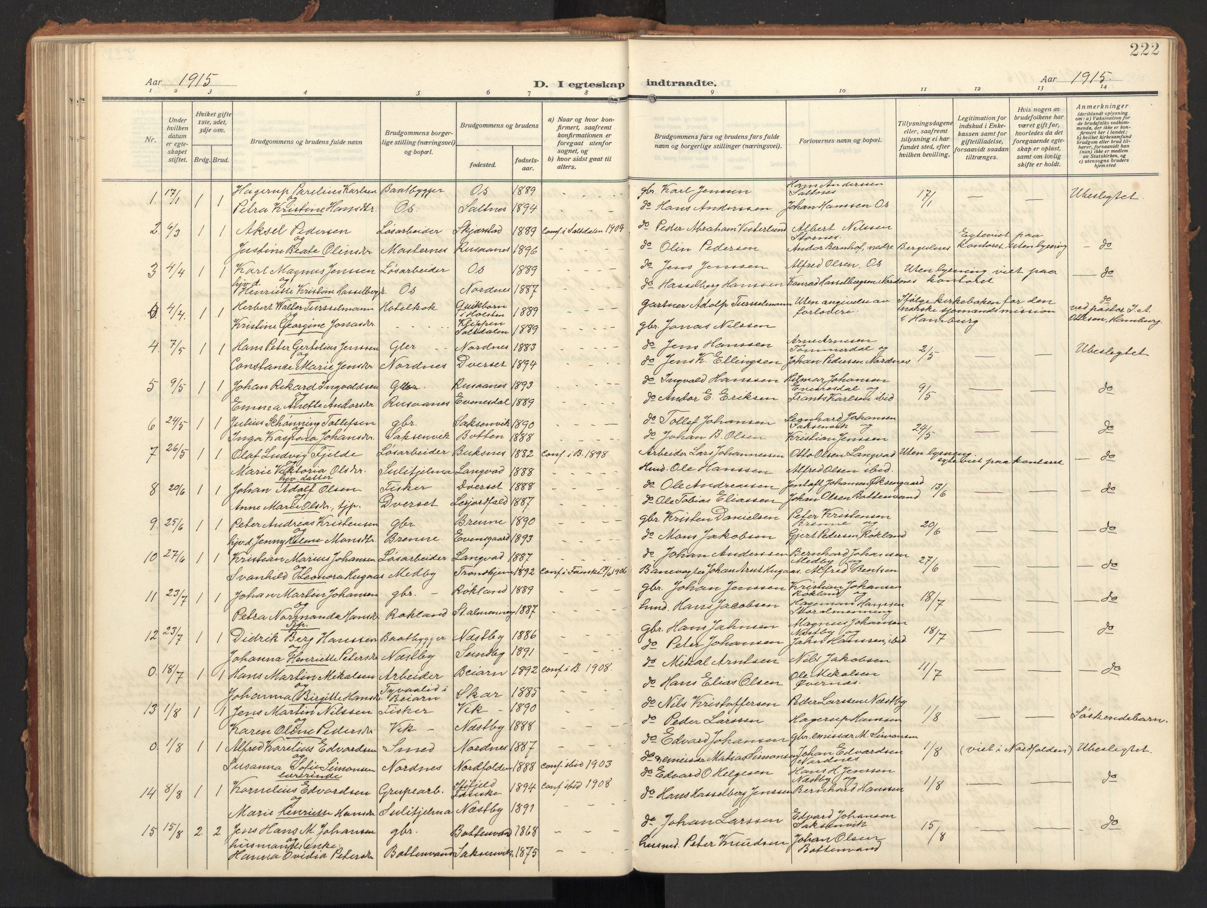 Ministerialprotokoller, klokkerbøker og fødselsregistre - Nordland, AV/SAT-A-1459/847/L0683: Parish register (copy) no. 847C11, 1908-1929, p. 222