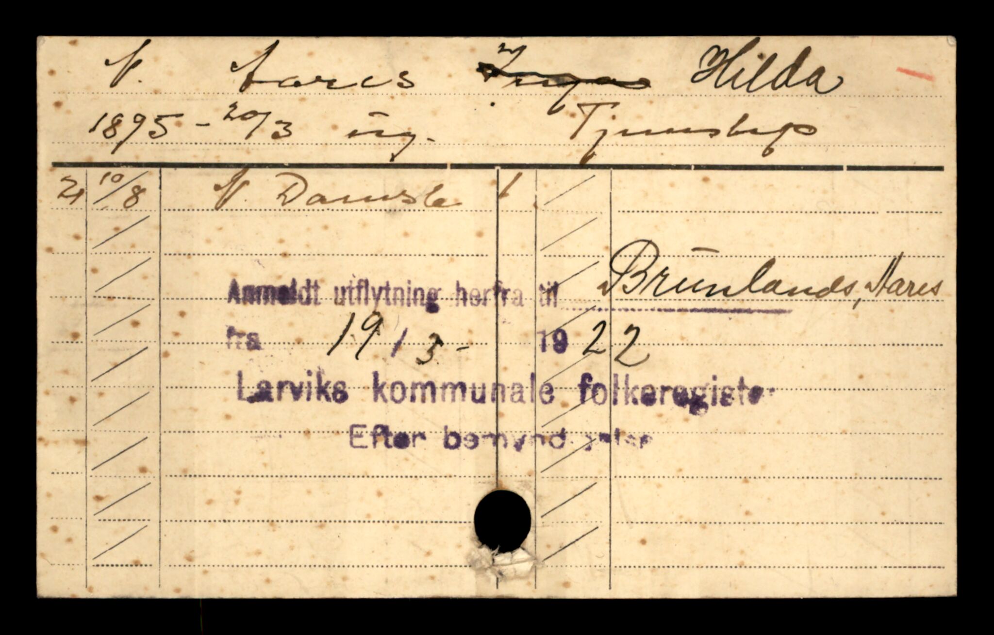 Larvik folkeregister, AV/SAKO-A-384/D/Da/L0008: Utflyttede, 1921-1923