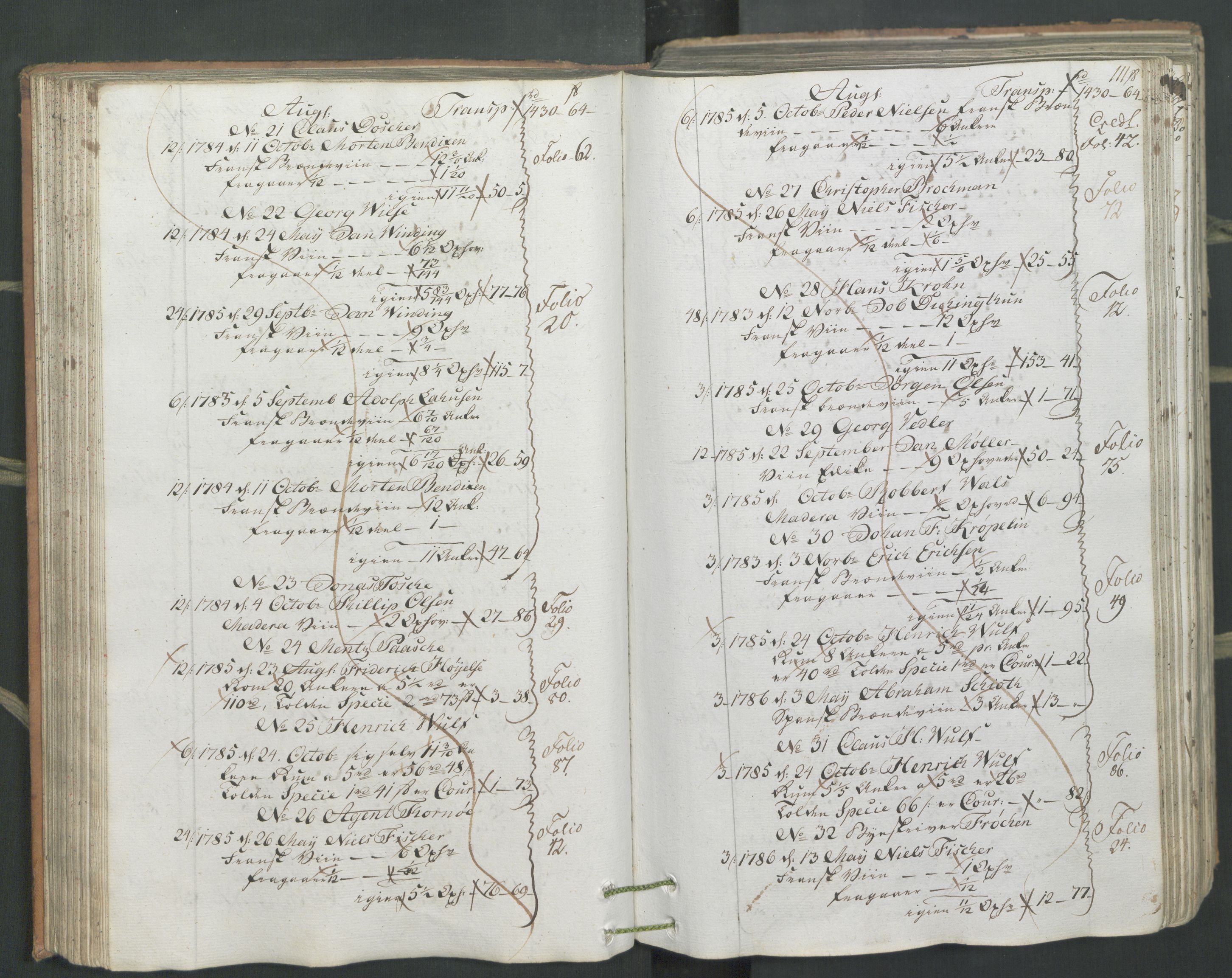 Generaltollkammeret, tollregnskaper, AV/RA-EA-5490/R26/L0222/0001: Tollregnskaper Bergen A / Inngående hovedtollbok, 1786, p. 110b-111a