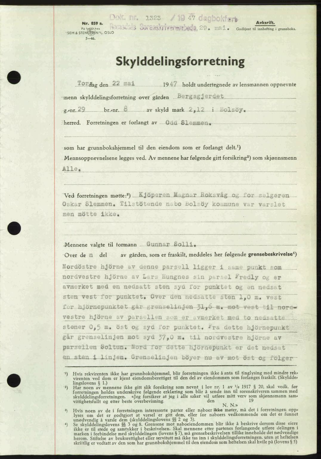 Romsdal sorenskriveri, AV/SAT-A-4149/1/2/2C: Mortgage book no. A23, 1947-1947, Diary no: : 1323/1947