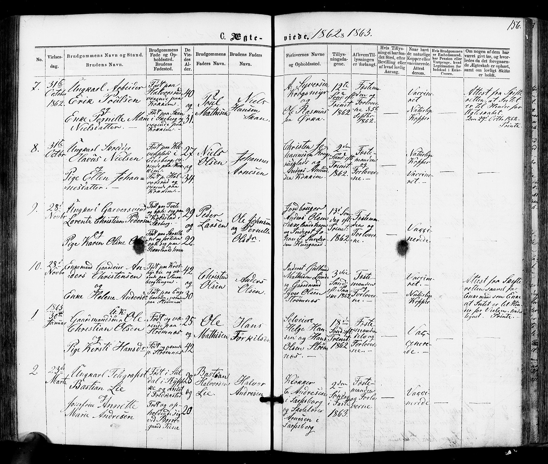 Varteig prestekontor Kirkebøker, SAO/A-10447a/F/Fa/L0001: Parish register (official) no. 1, 1861-1877, p. 156