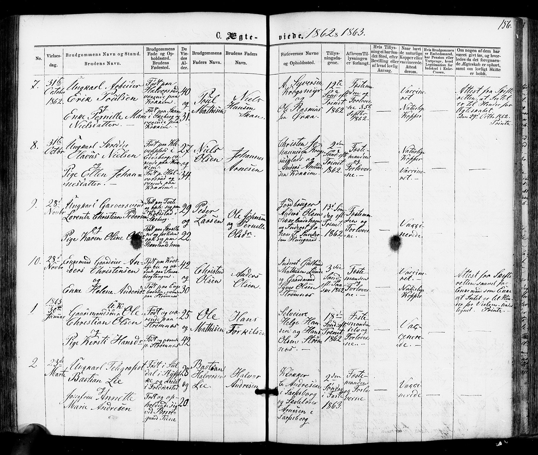 Varteig prestekontor Kirkebøker, AV/SAO-A-10447a/F/Fa/L0001: Parish register (official) no. 1, 1861-1877, p. 156