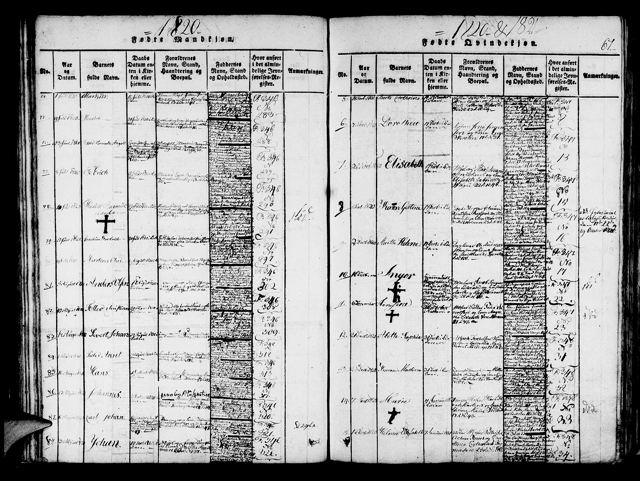 Korskirken sokneprestembete, AV/SAB-A-76101/H/Haa/L0013: Parish register (official) no. A 13, 1815-1822, p. 67