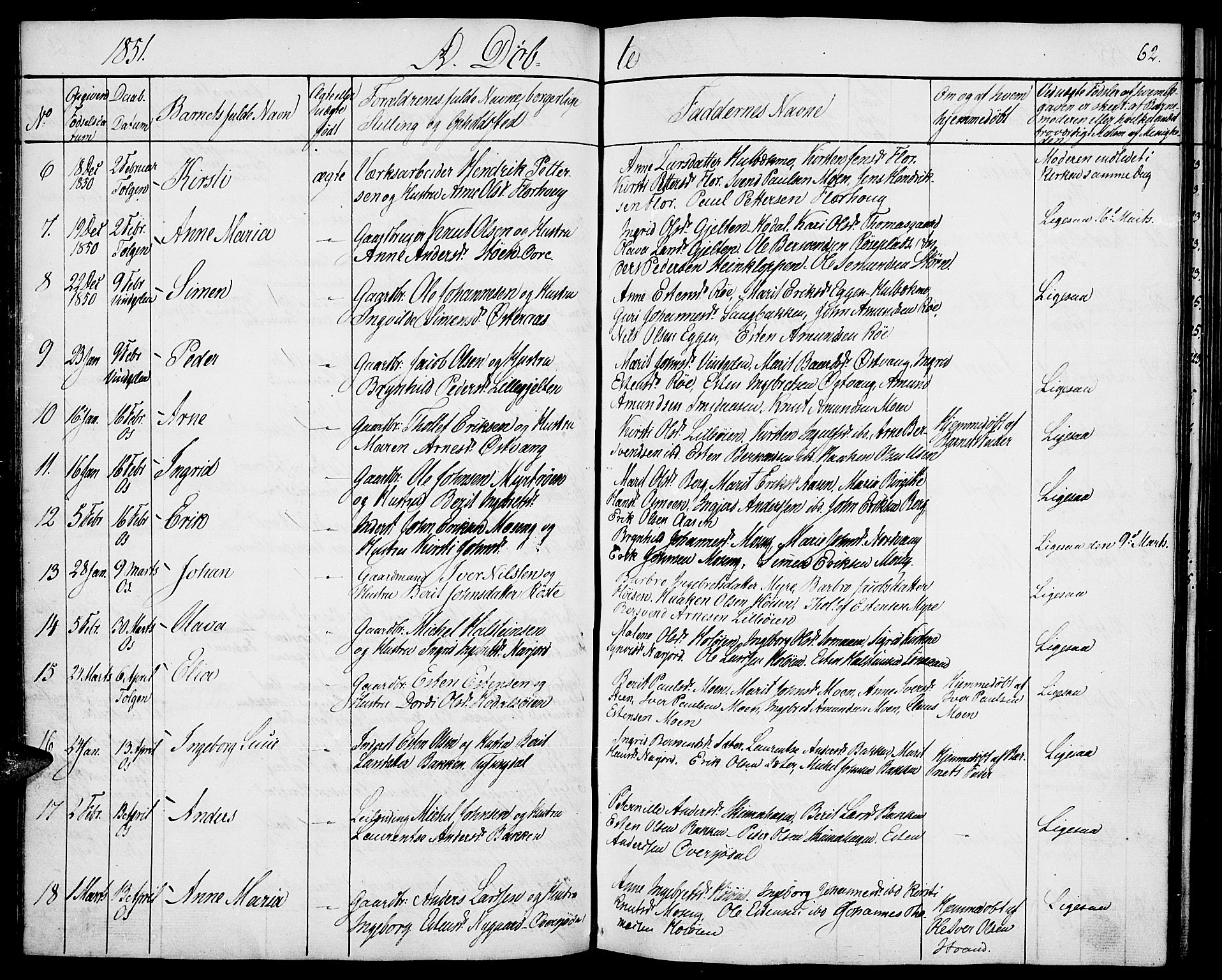 Tolga prestekontor, SAH/PREST-062/K/L0005: Parish register (official) no. 5, 1836-1852, p. 62