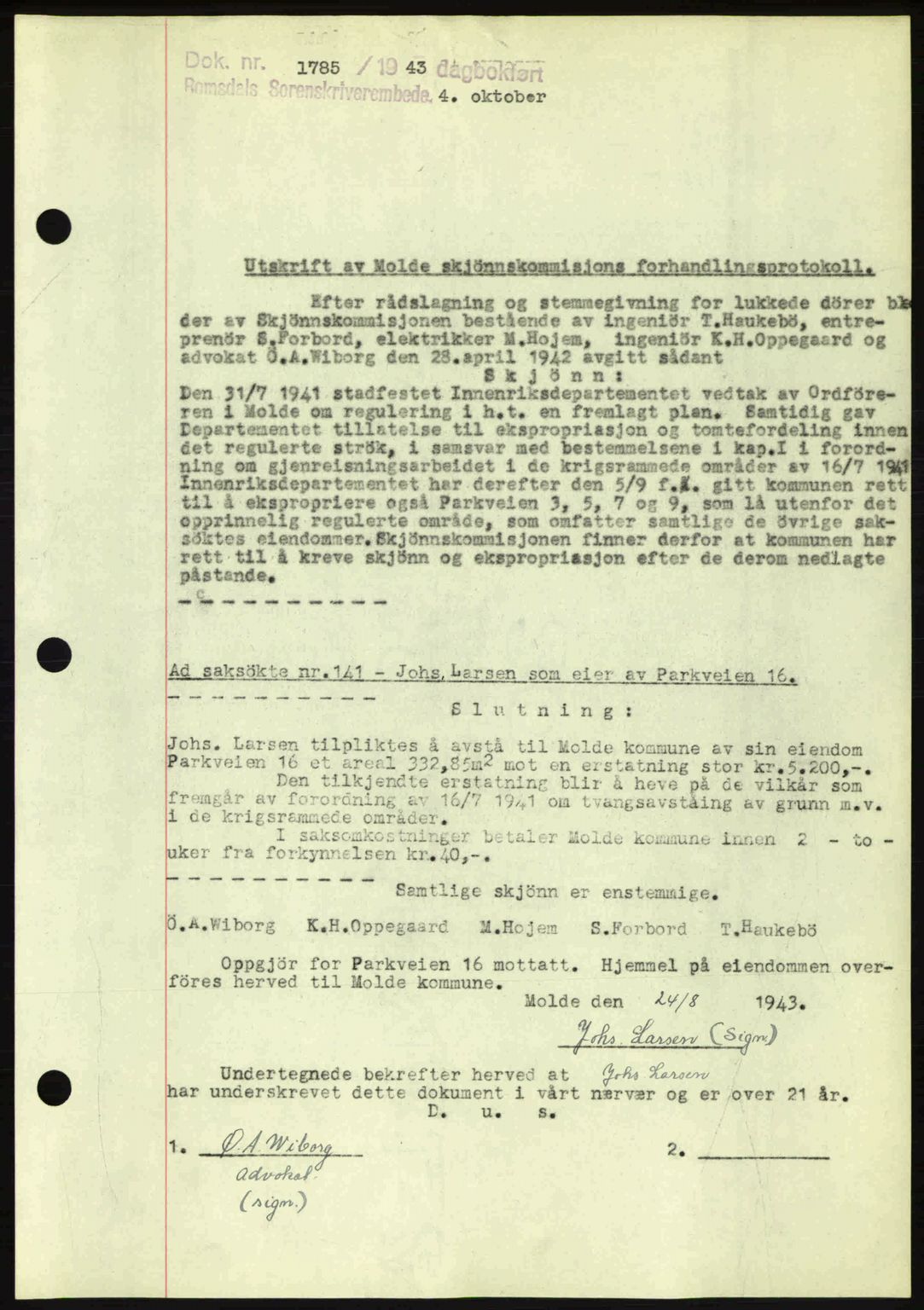 Romsdal sorenskriveri, SAT/A-4149/1/2/2C: Mortgage book no. A15, 1943-1944, Diary no: : 1785/1943