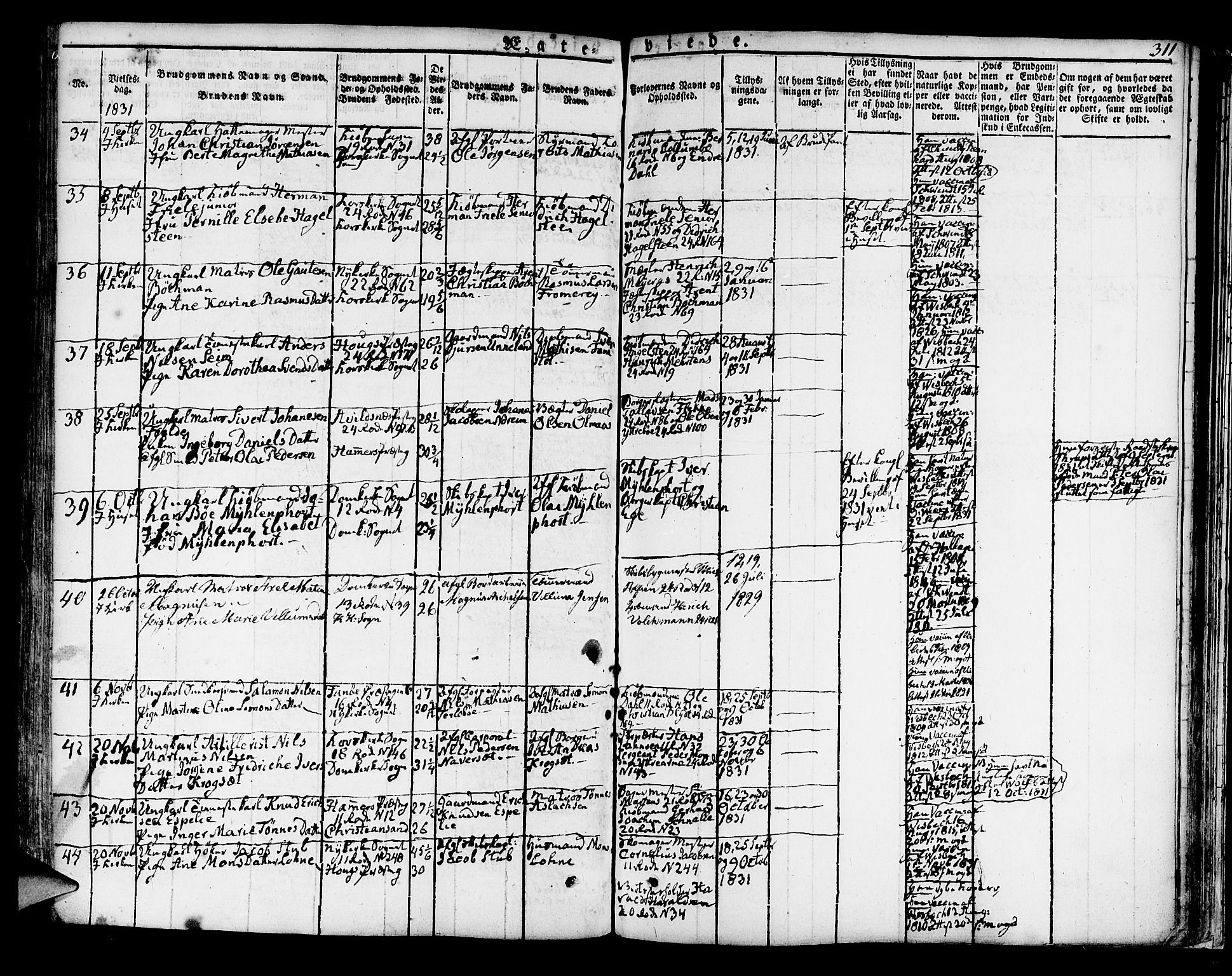 Korskirken sokneprestembete, AV/SAB-A-76101/H/Hab: Parish register (copy) no. A 3, 1821-1831, p. 311