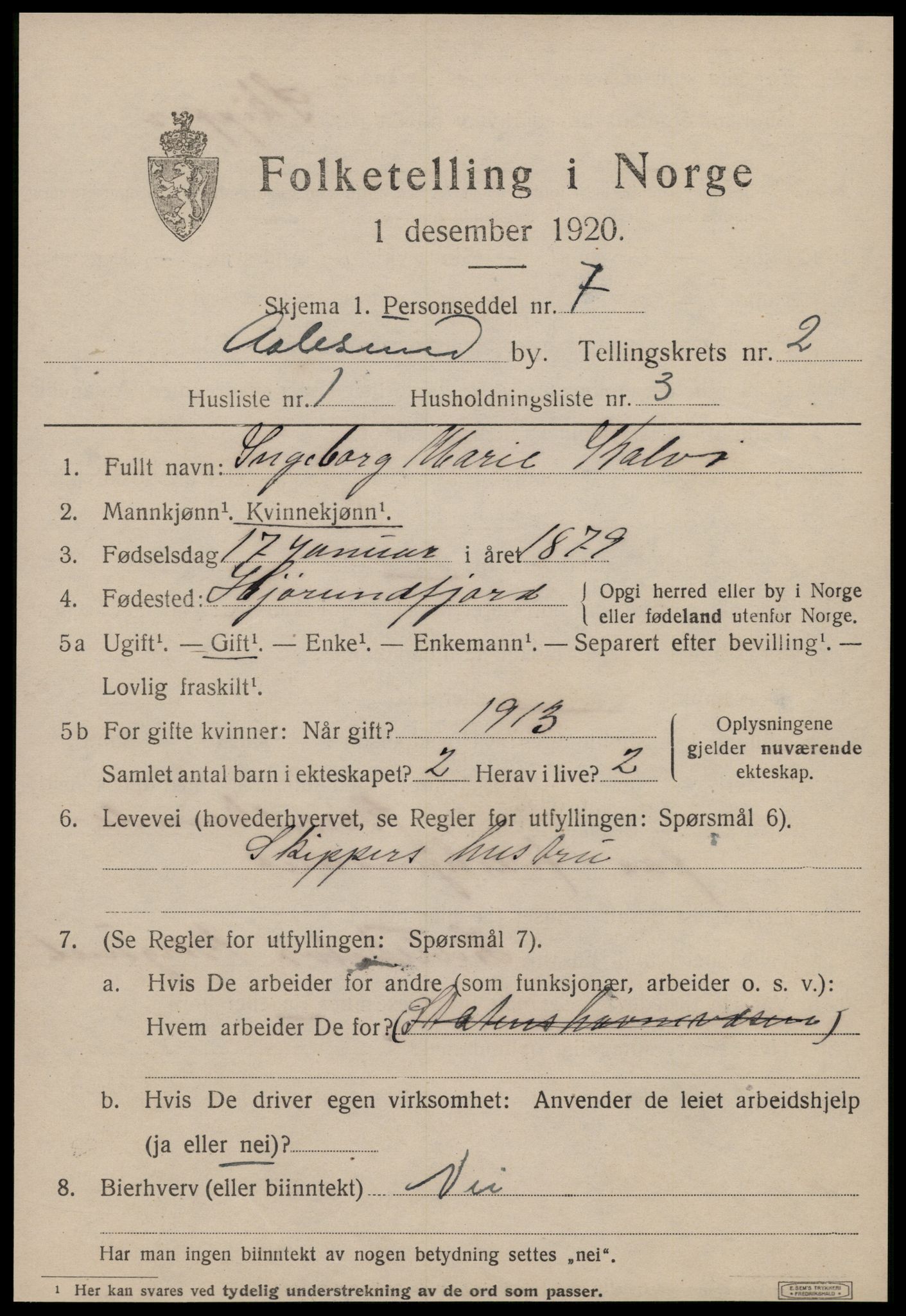 SAT, 1920 census for Ålesund, 1920, p. 10886