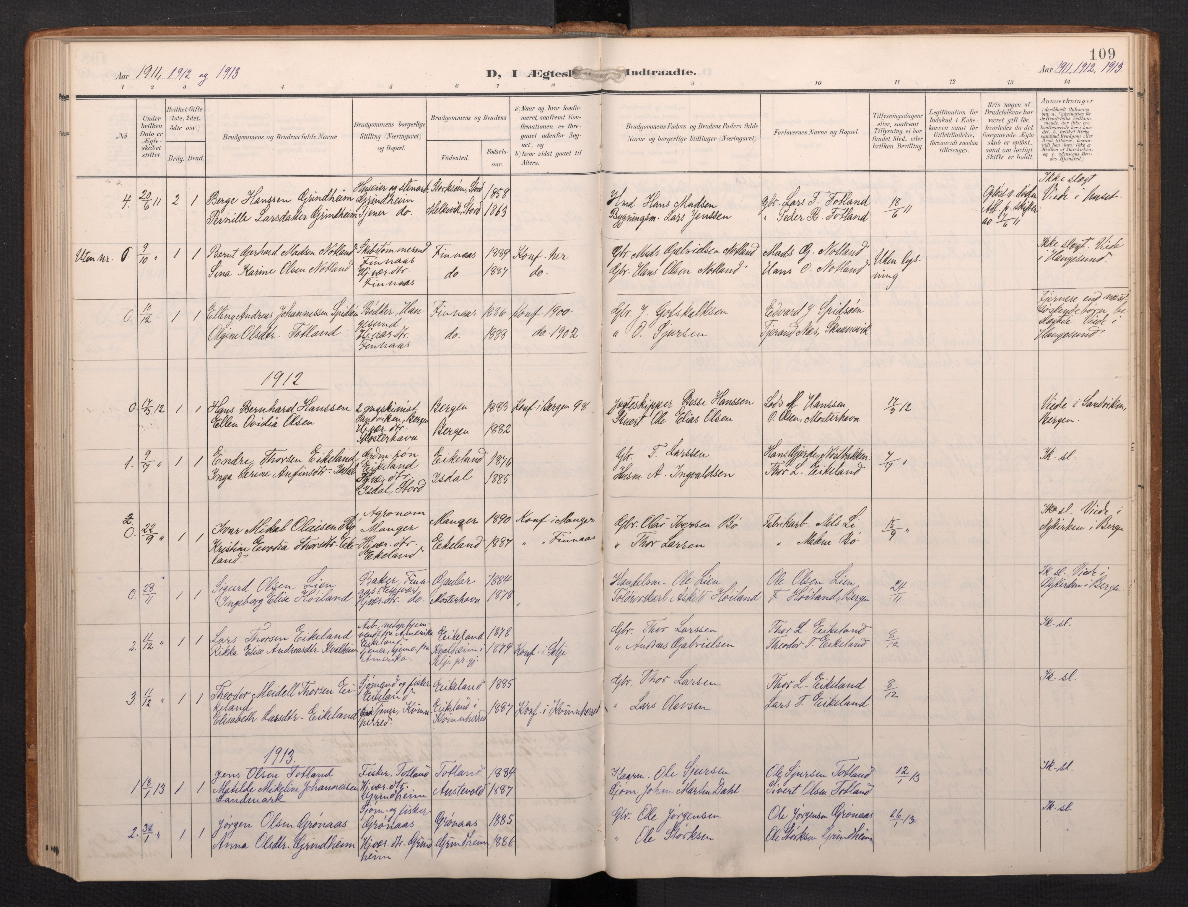 Finnås sokneprestembete, SAB/A-99925/H/Ha/Haa/Haab/L0003: Parish register (official) no. B 3, 1907-1923, p. 109